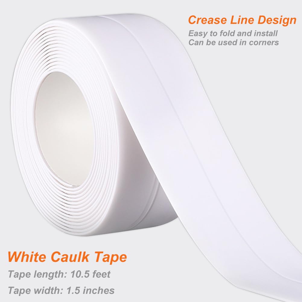 White Waterproof Self-Adhesive Caulk Tape - Peel & Stick Bathroom Sealant Strip for Toilet, Bathtub, Shower & Floor Tile Corners | Better Than Silicone Caulk | Ideal for Bathroom Repairs, Leak Prevention & DIY Home Improvement Projects