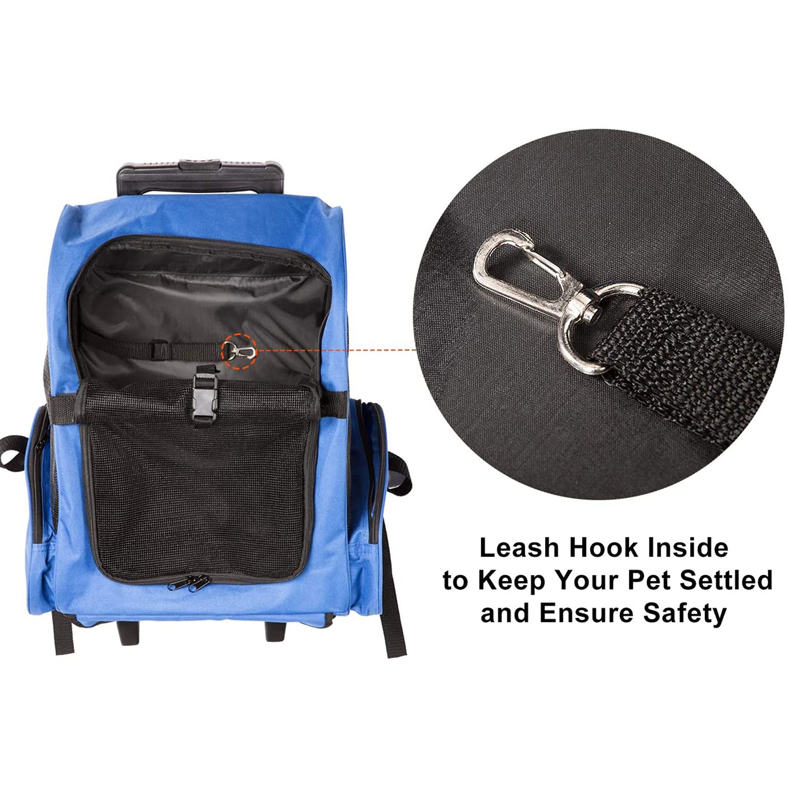 Portable Pet Travel Carrier Backpack with Wheels - Lightweight Soft-Sided Rolling Pet Stroller for Dogs & Cats - Perfect for Air Travel, Road Trips & Outdoor Adventures