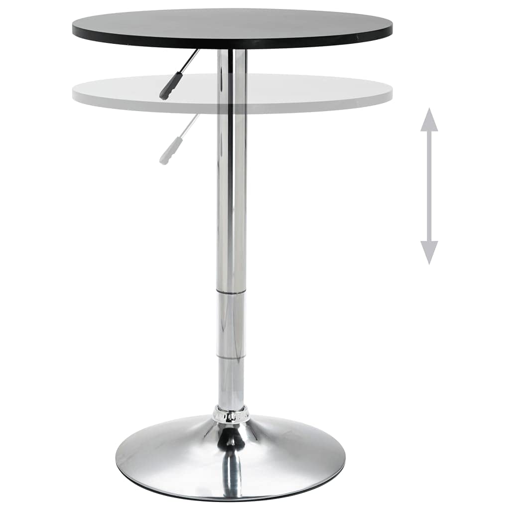 Adjustable Height Round Pub Bar Table with Silver Leg & Black MDF Top - Ø23.6