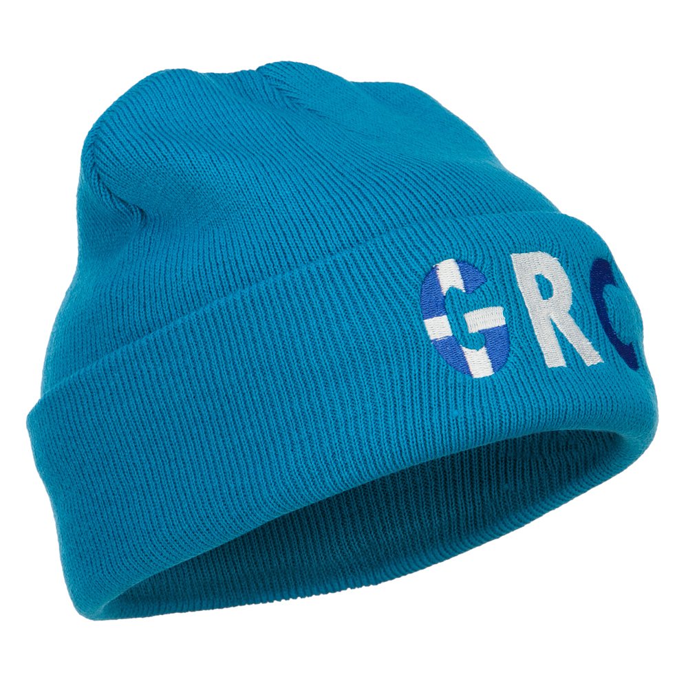 Greek Flag Embroidered Long Beanie - Winter Warm Knit Hat for Men & Women - Perfect for Outdoor Activities, Sports & Casual Wear - e4Hats.com