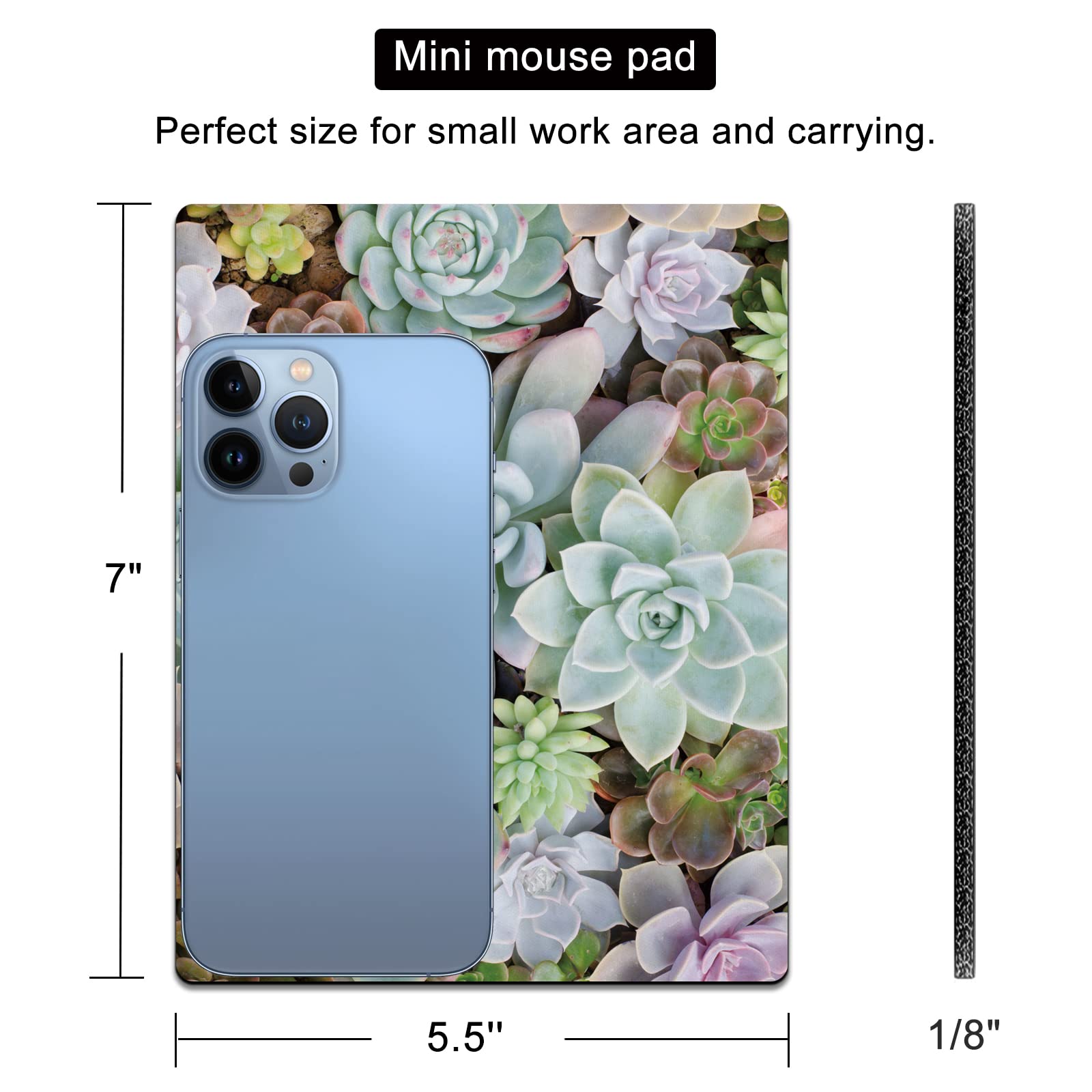 Cute Mini Mouse Pad for Wireless Mouse & Laptop - 5.5x7 Inch Portable Travel Mousepad with Succulent Design | Perfect Computer Accessory for Women, Office & Home Use
