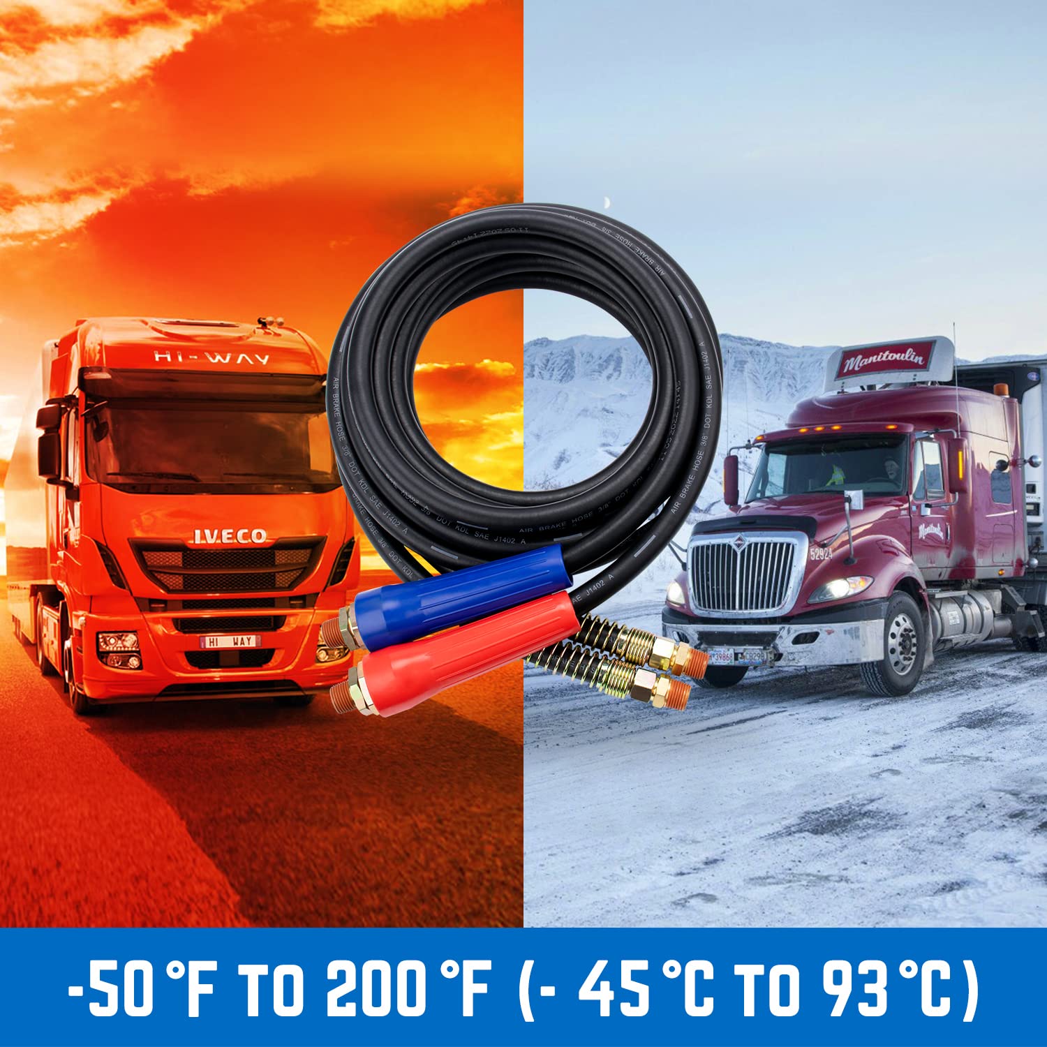 15 FT Heavy Duty Air Line Hose Assembly Set - Straight Air Power Hoses for Trailer & Truck Tractors Parts - Ideal for Commercial Vehicle Brake Systems & Pneumatic Applications