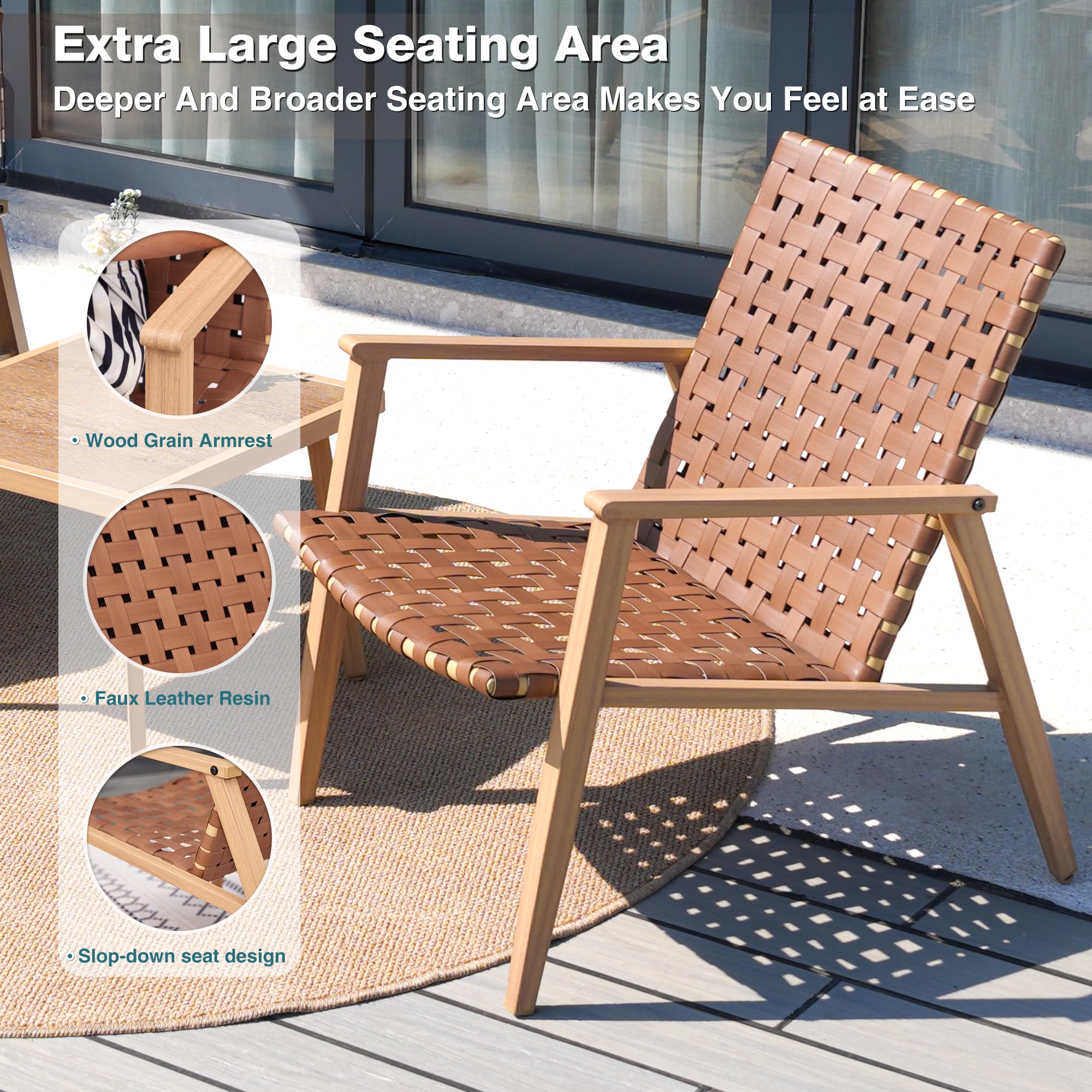 3 Piece Patio Bistro Set - Outdoor Wicker Conversation Chairs with Glass Top Coffee Table - Weather-Resistant Patio Furniture for Porch, Backyard, Balcony, Park, Deck & Poolside - Perfect for Relaxing, Entertaining & Outdoor Dining