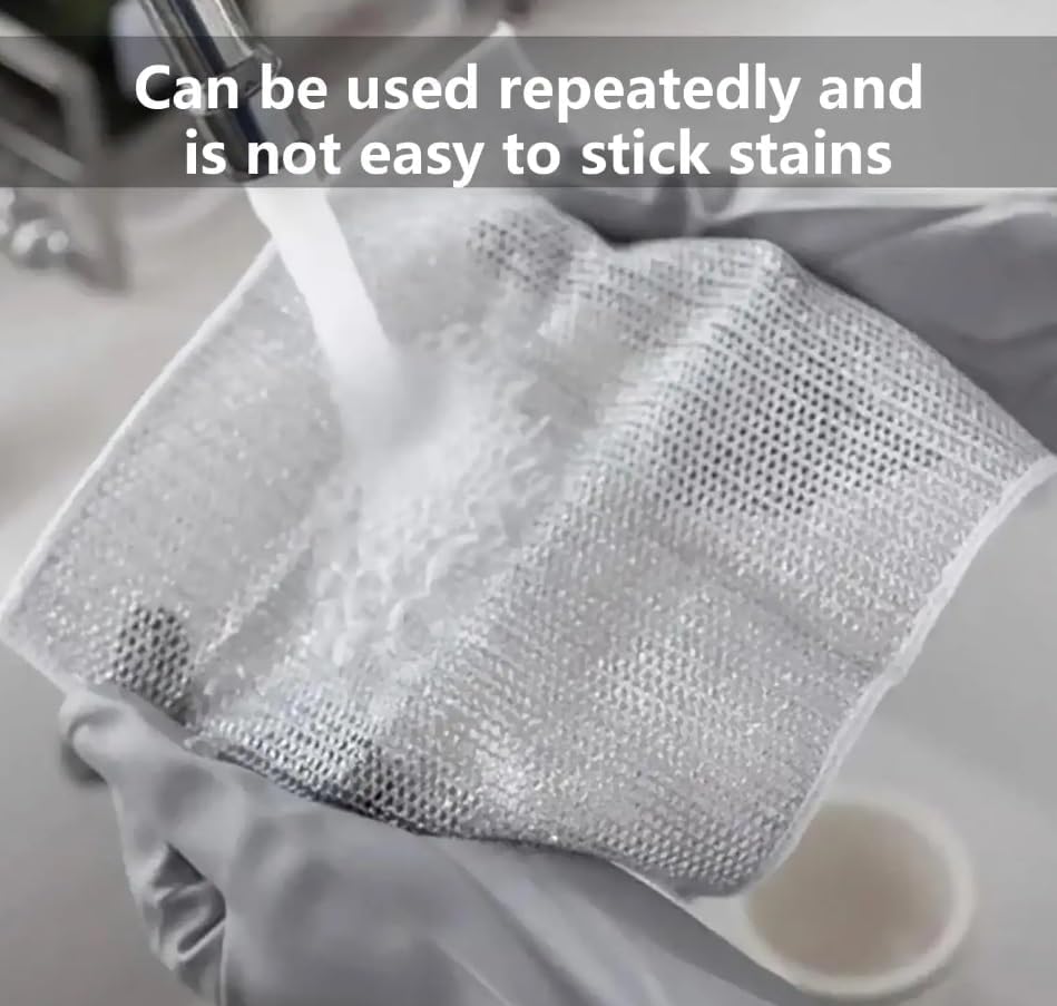 WROPZO Non-Scratch Dishwashing Cloths for Kitchen - Double Layer Scrubber Sponge for Pots, Pans & Utensils - Reusable Mesh Wire Cleaning Pads (8x8 Inch, Pack of 3) - Perfect for Daily Dishwashing, Stain Removal & Tough Grease Cleaning