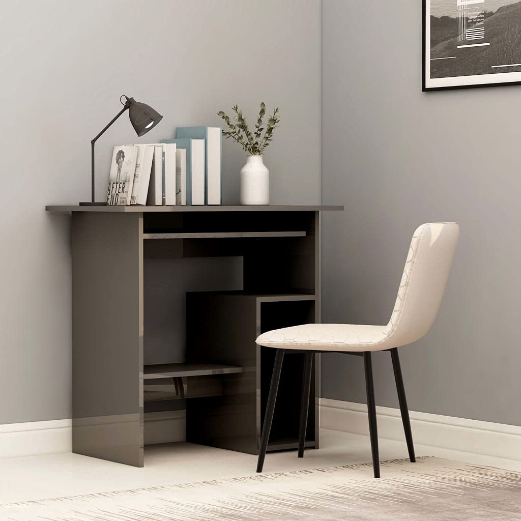 31-inch Compact Computer Desk with Keyboard Tray & PC Tower - Modern Home Office Writing Desk, Gaming PC Table in High Gloss Gray | Perfect for Small Spaces, Work from Home & Gaming Setup