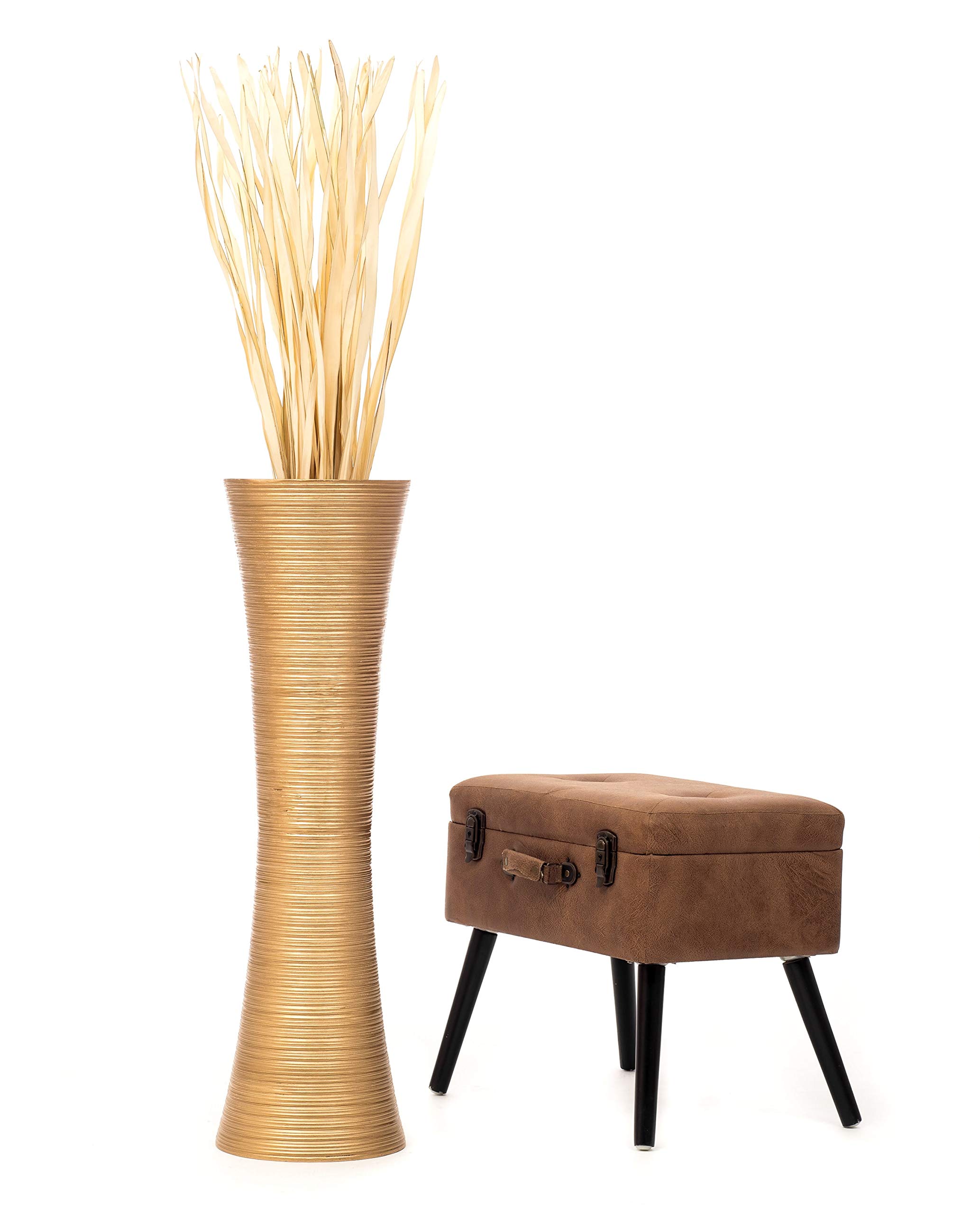 Leewadee 36 Inch Large Gold Floor Vase - Wooden Tall Farmhouse Decor for Flowers, Fake Plants & Pampas Grass - Perfect for Living Room, Entryway & Wedding Decor