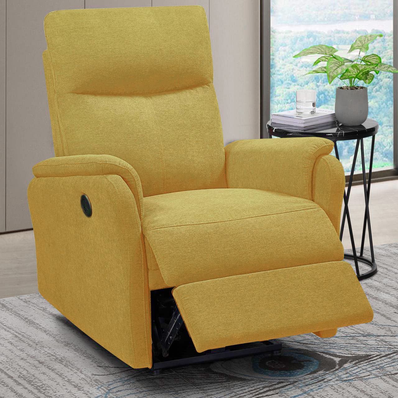 Electric Power Lift Recliner Chair with OKIN Motor - Ergonomic Heavy Duty Lounge Chair with USB Port, Compact Fabric Sofa for Living Room & Home Theater Seating (Yellow) - Perfect for Elderly Comfort, Relaxation & Small Spaces