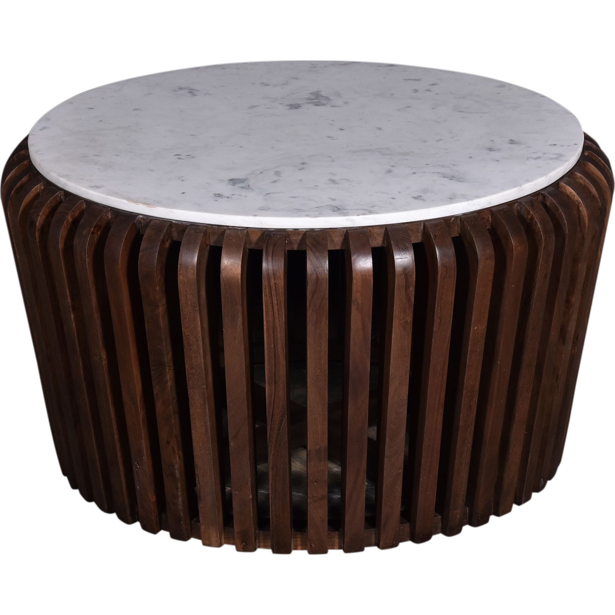 Modern Alisha Coffee Table with White Marble Top and Brown Wooden Legs - Perfect for Living Room, Lounge, and Office Decor