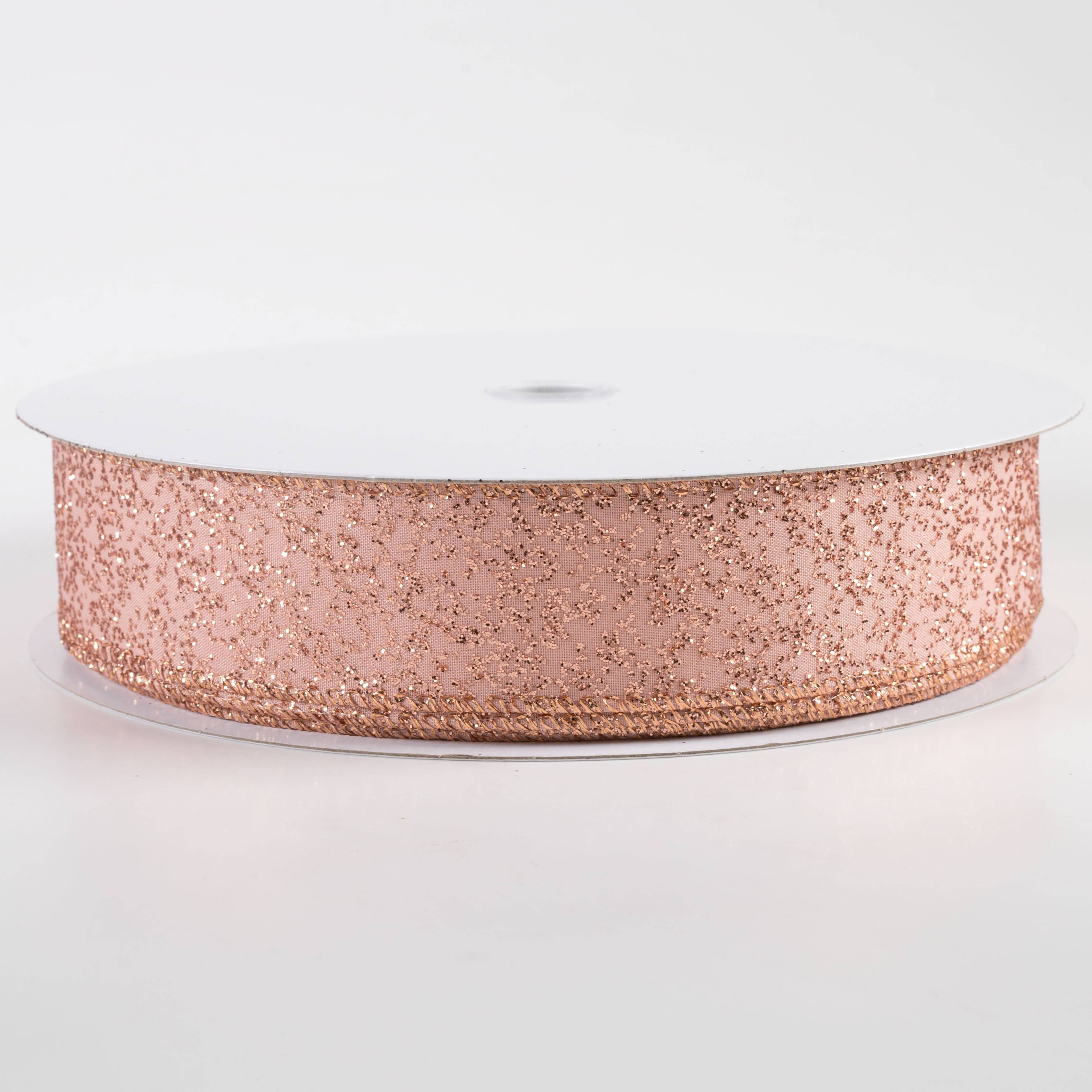 1.5 Inch Mini Glitter Dots Ribbon - Rose Gold (50 Yards) for Gift Wrapping, Scrapbooking, Party Decorations & DIY Crafts