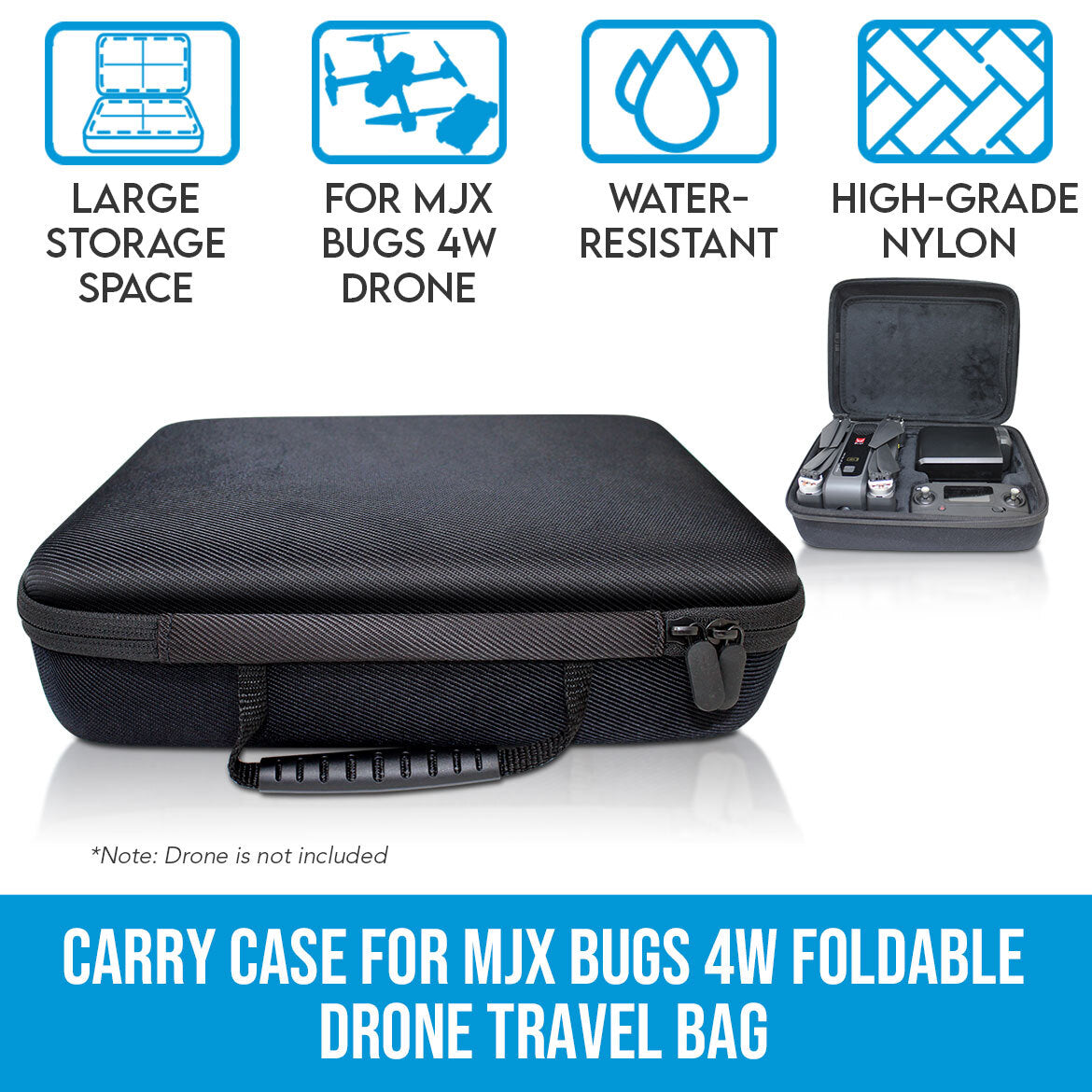 MJX Bugs 4W Foldable Drone Carry Case - Waterproof Portable Storage Travel Bag for Quadcopter Accessories - Perfect for Outdoor Adventures, Travel & Drone Protection
