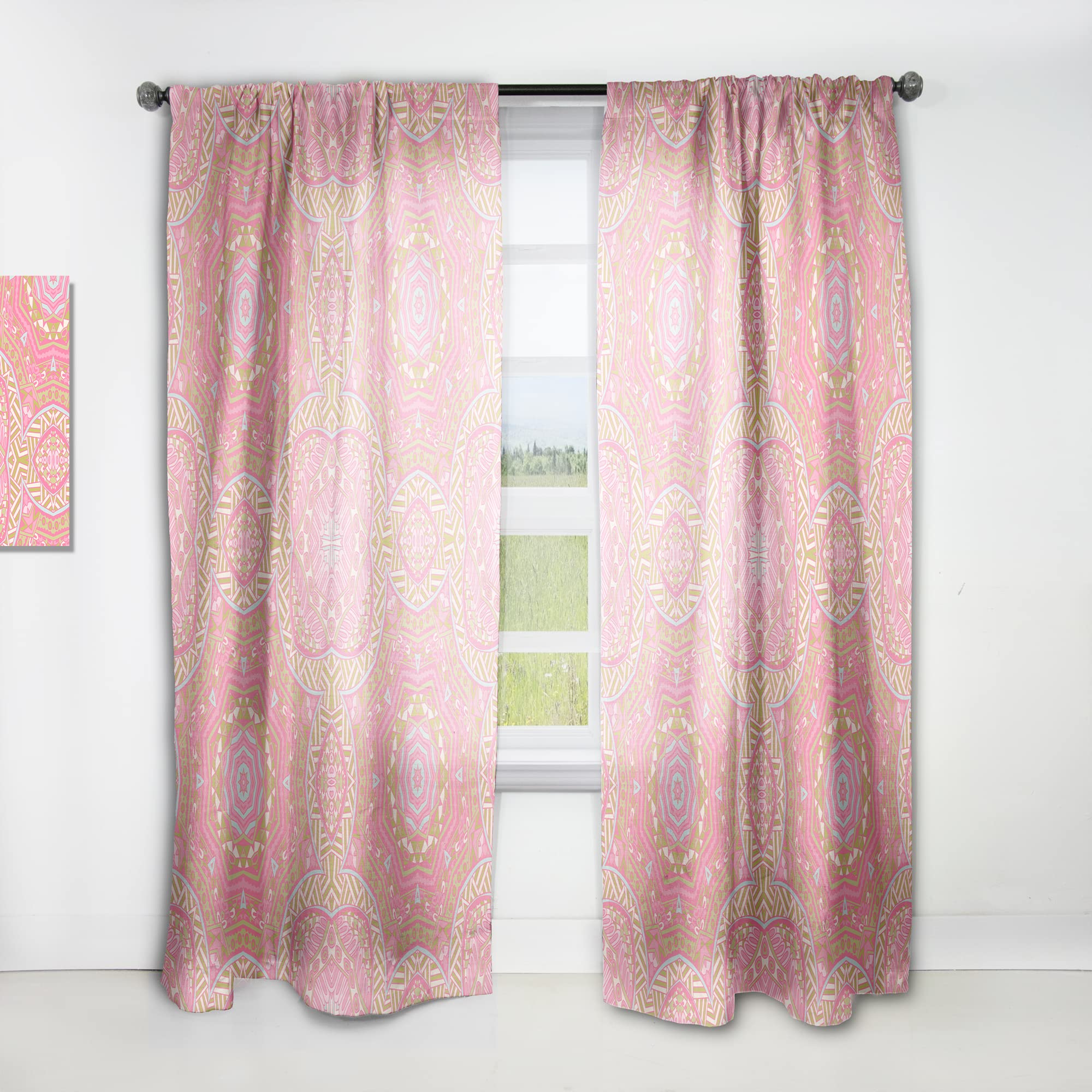 Pink and Green Star Mandala Thermal Insulated Curtains - Single Panel 52x120 Inches - Bedroom & Living Room Blackout Drapes for Home Decor, Meditation Space & Boho Style Rooms