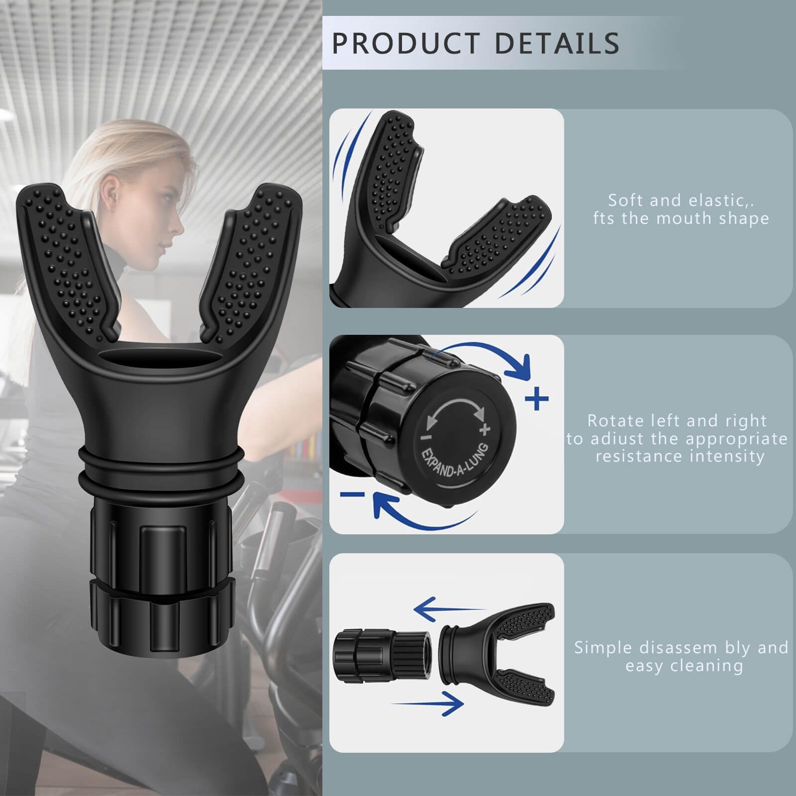 Portable Breathing Exercise Device - Adjustable Resistance Respiratory Trainer for Oral & Muscle Strengthening | The Breather - Easy to Clean (Black) | Ideal for Athletes, Singers & COPD Patients
