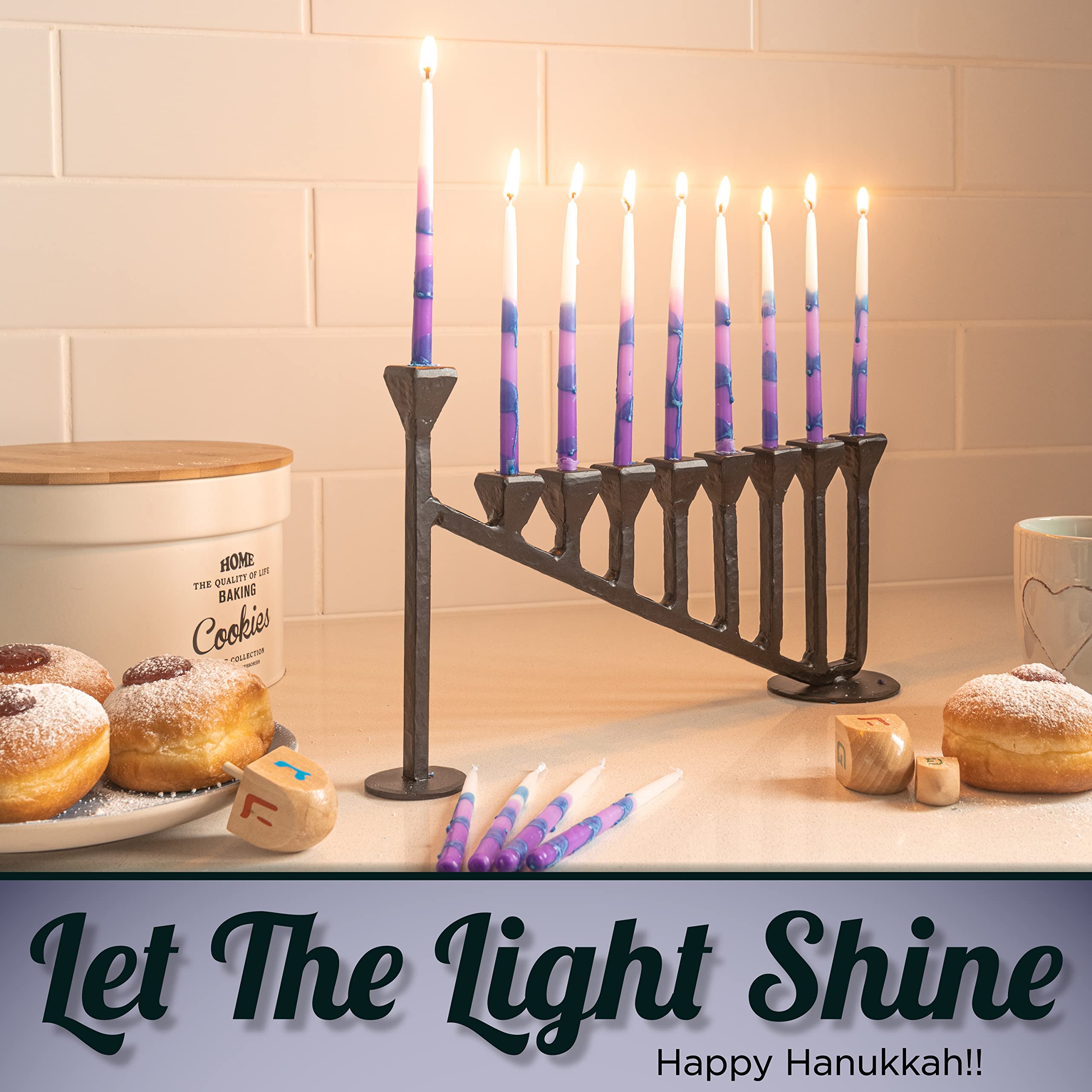 Handcrafted 9-Branch Hanukkah Menorah - Traditional Iron Hanukiah Candlestick Holder for Chanukah Celebration - Black Decorative Menorah (13.7