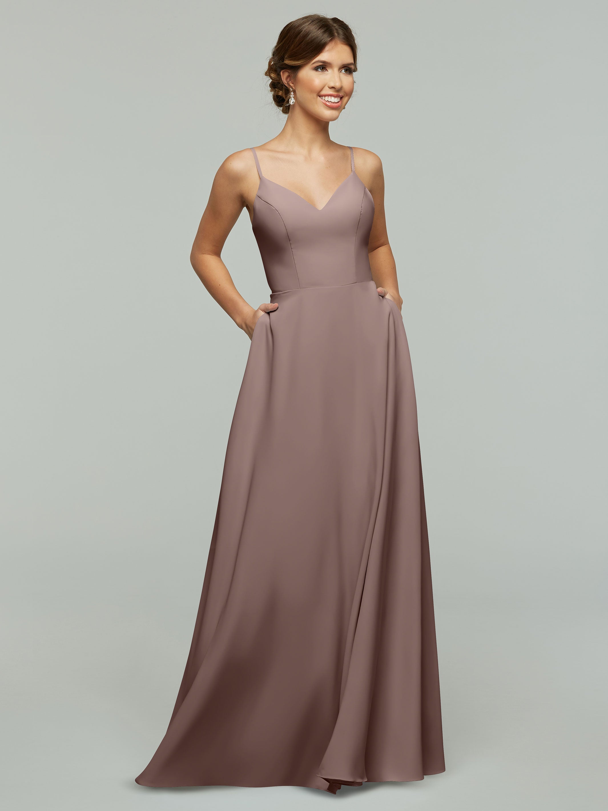 Elegant 83012 Flowy Stretch Chiffon A-Line Bridesmaid Dress with V-Neck - Perfect for Weddings, Parties & Formal Events