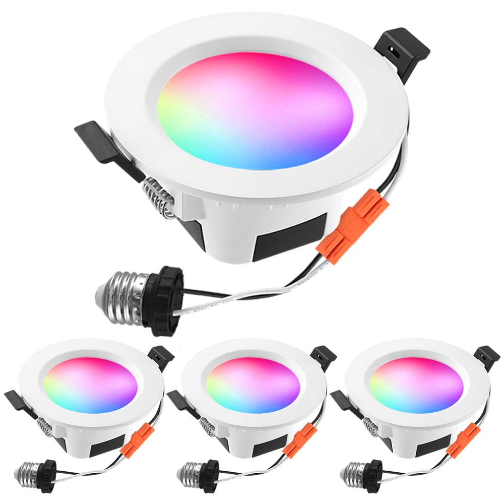 FVTLED Smart Recessed Lighting 4 Pack - 5W Dimmable LED Downlight with Bluetooth APP Control (2700K-6500K & RGBWC Multicolor) - Energy Efficient Retrofit Ceiling Lights for Living Room, Bedroom & Kitchen