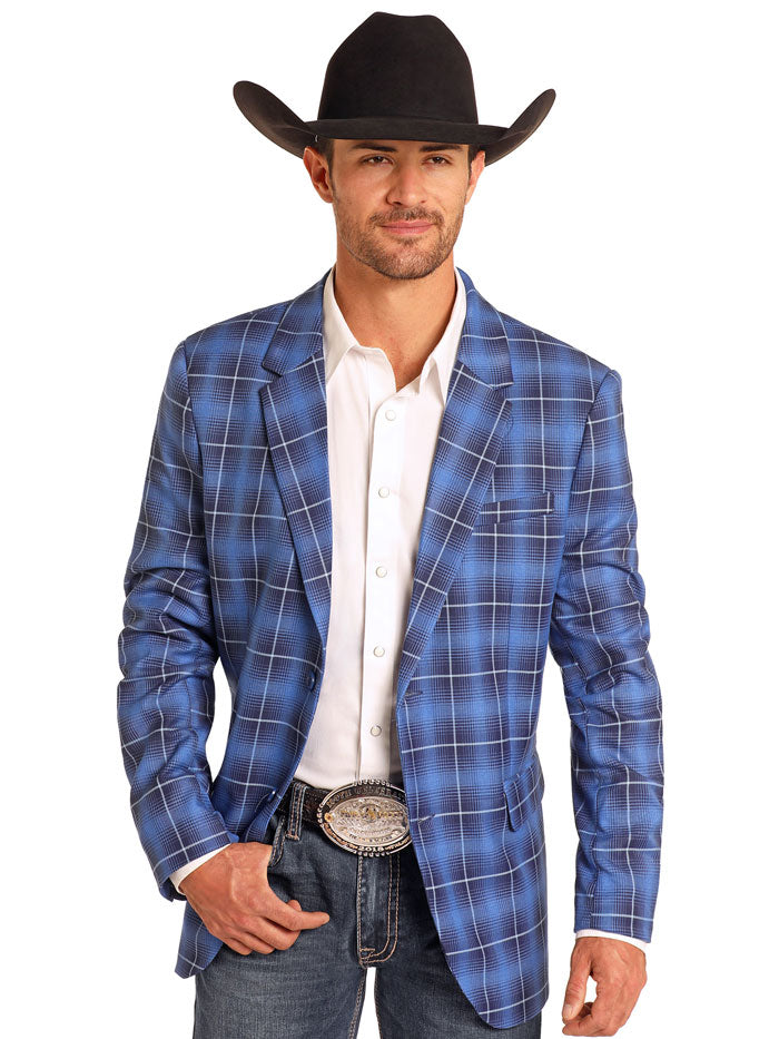 Rock & Roll Denim Men's Western Blazer Jacket - Royal Blue Slim Fit Casual Wear for Concerts & Night Out