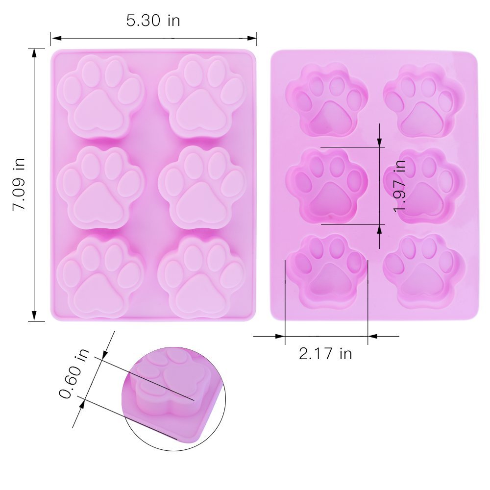 Premium Non-Stick Food Grade Silicone Dog Treat Molds - 6 Cavity Jumbo Paw & Bone Shapes for Chocolate, Candy, Jelly, Ice Cubes - Perfect for DIY Dog Treats, Baking & Party Favors (Set of 4)