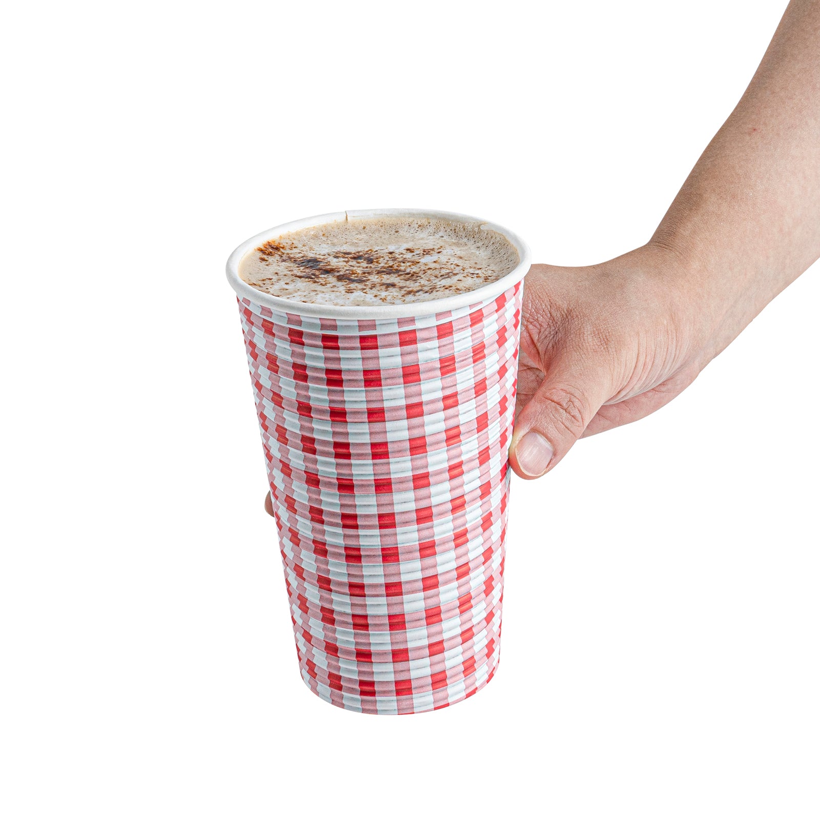 16 oz Disposable Paper Coffee Cups with Picnic Print - Spiral Wall Design - 3.5