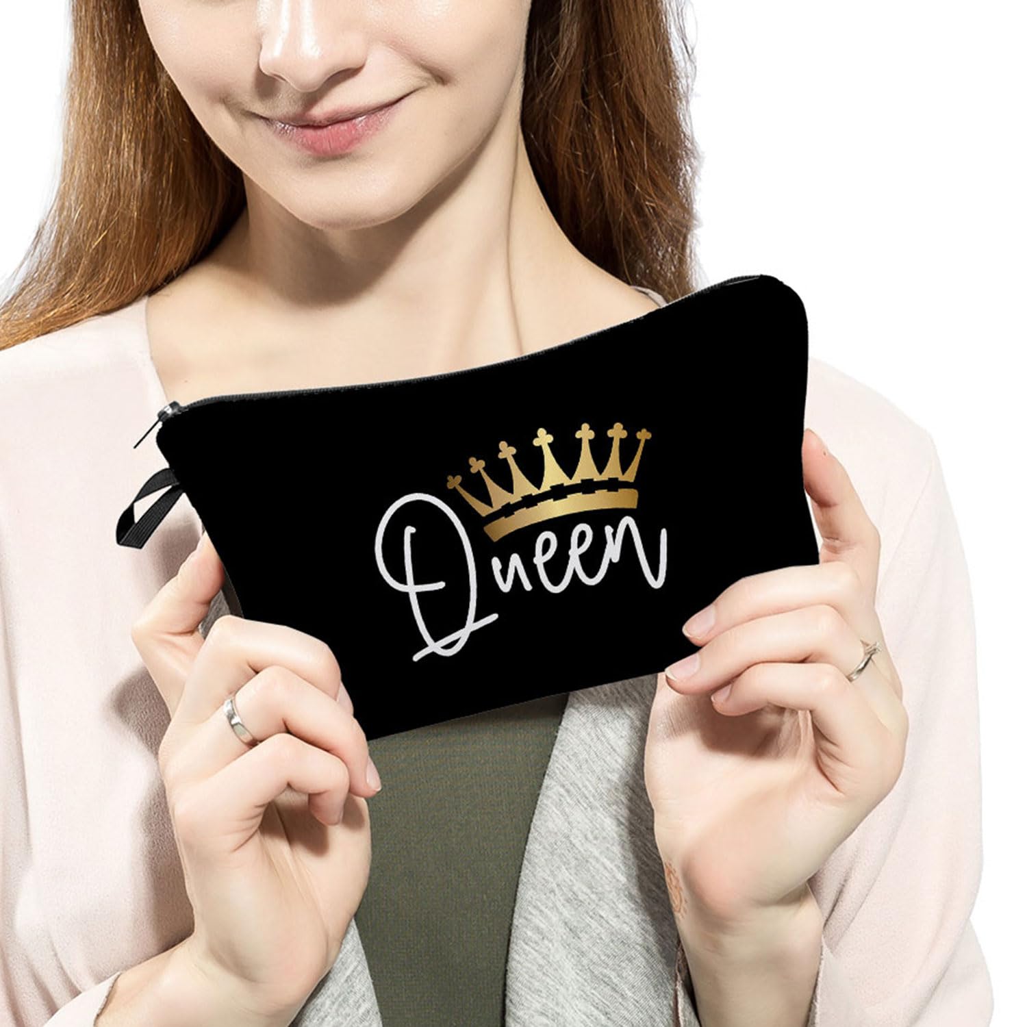 Women's Crown Print Travel Makeup Bag - Small Cosmetic Pouch Gift for Travel & Parties