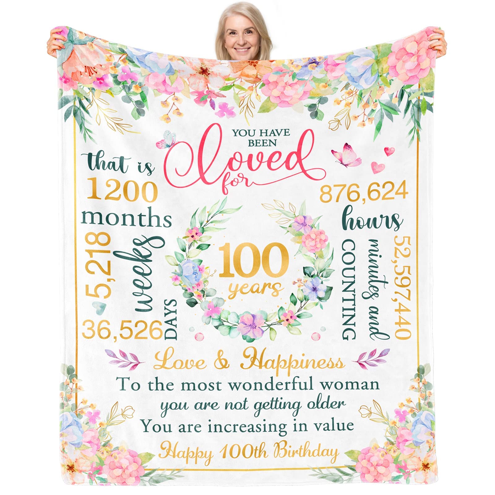 100th Birthday Gifts for Women - Best 100th Birthday Decorations & Soft Throw Blanket 50