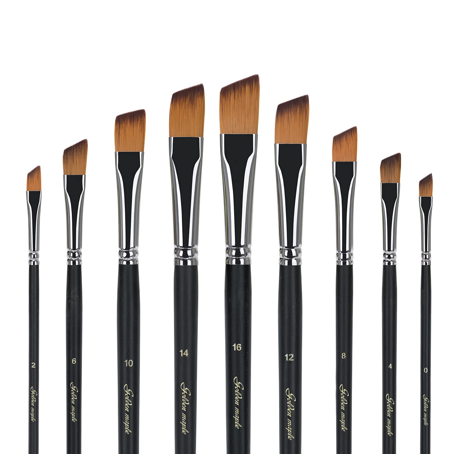 Golden Maple 9-Piece Angled Paint Brush Set - Professional Nylon Hair Long Handle Art Brushes for Watercolor, Acrylic, Gouache & Oil Painting - Perfect for Canvas, Wood & DIY Home Decor Projects