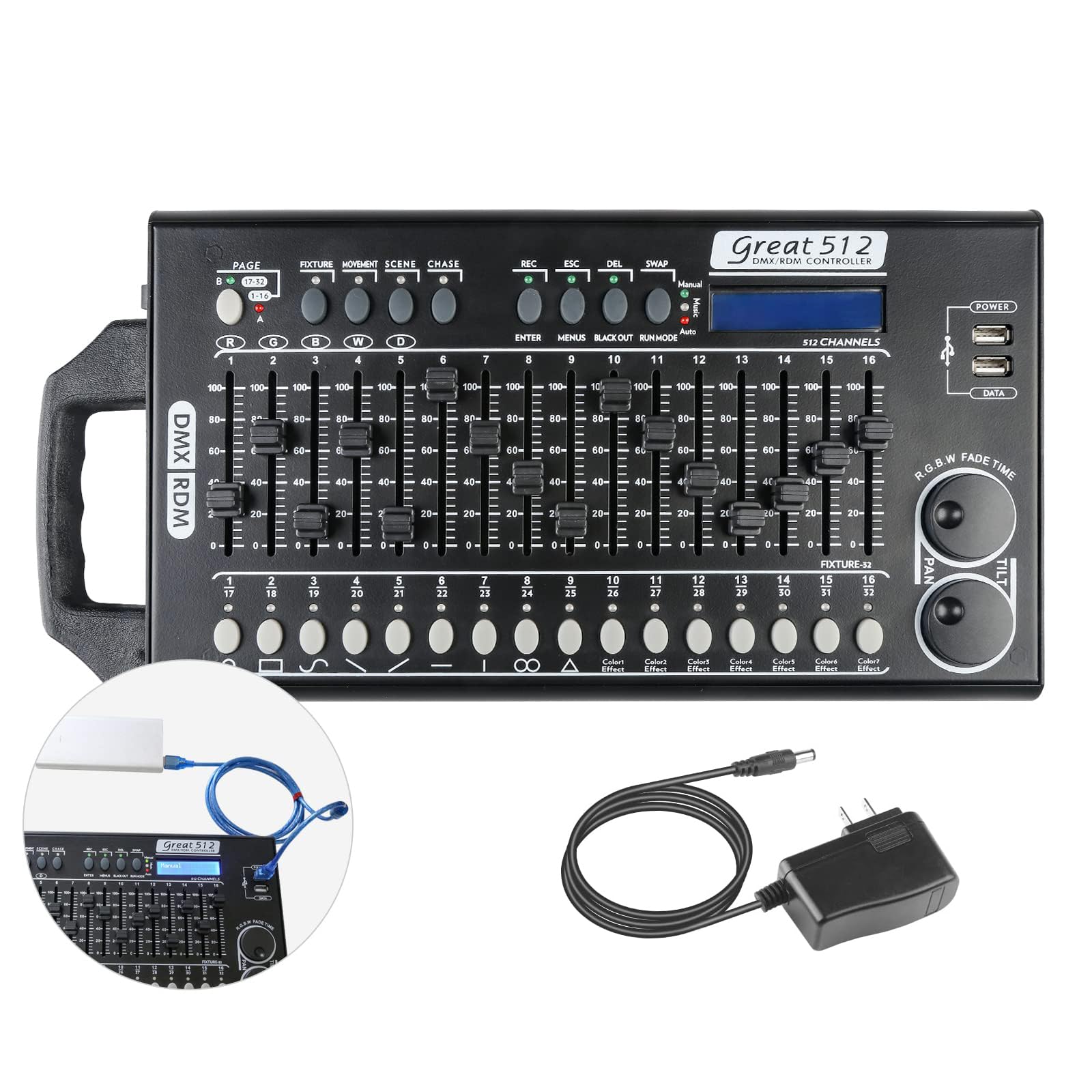 Professional DMX 512 Stage Lighting Controller - 512 Channel DJ Light Board with Built-in Programs & RDM Dip Switch - Perfect for Nightclubs, Concerts, and Stage Performances