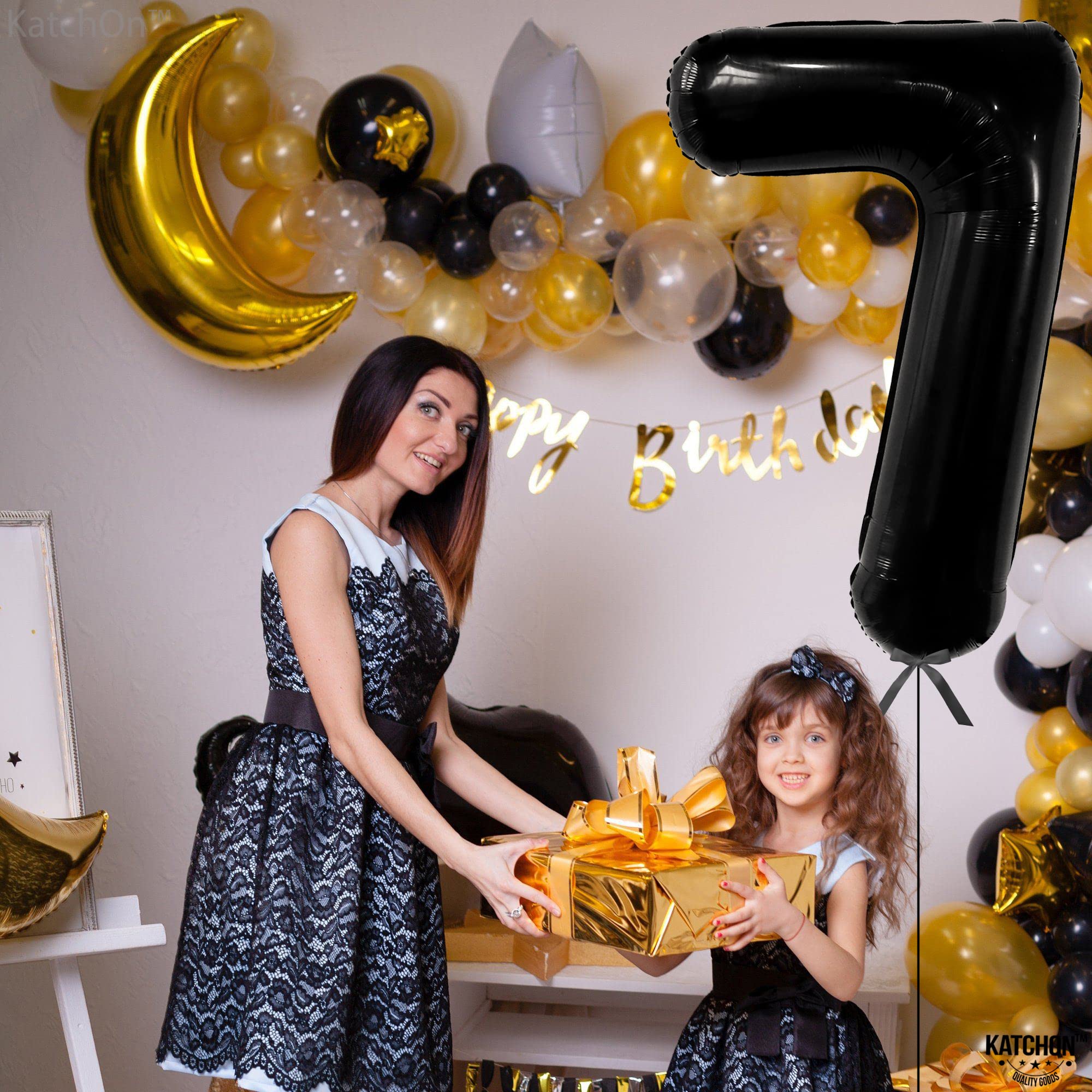 KatchOn 40 Inch Giant Number 7 Balloon - Black Birthday Party Decor for 7 Year Old Boys & Girls - Perfect for Birthday Celebrations, Photo Backdrops & Party Decorations