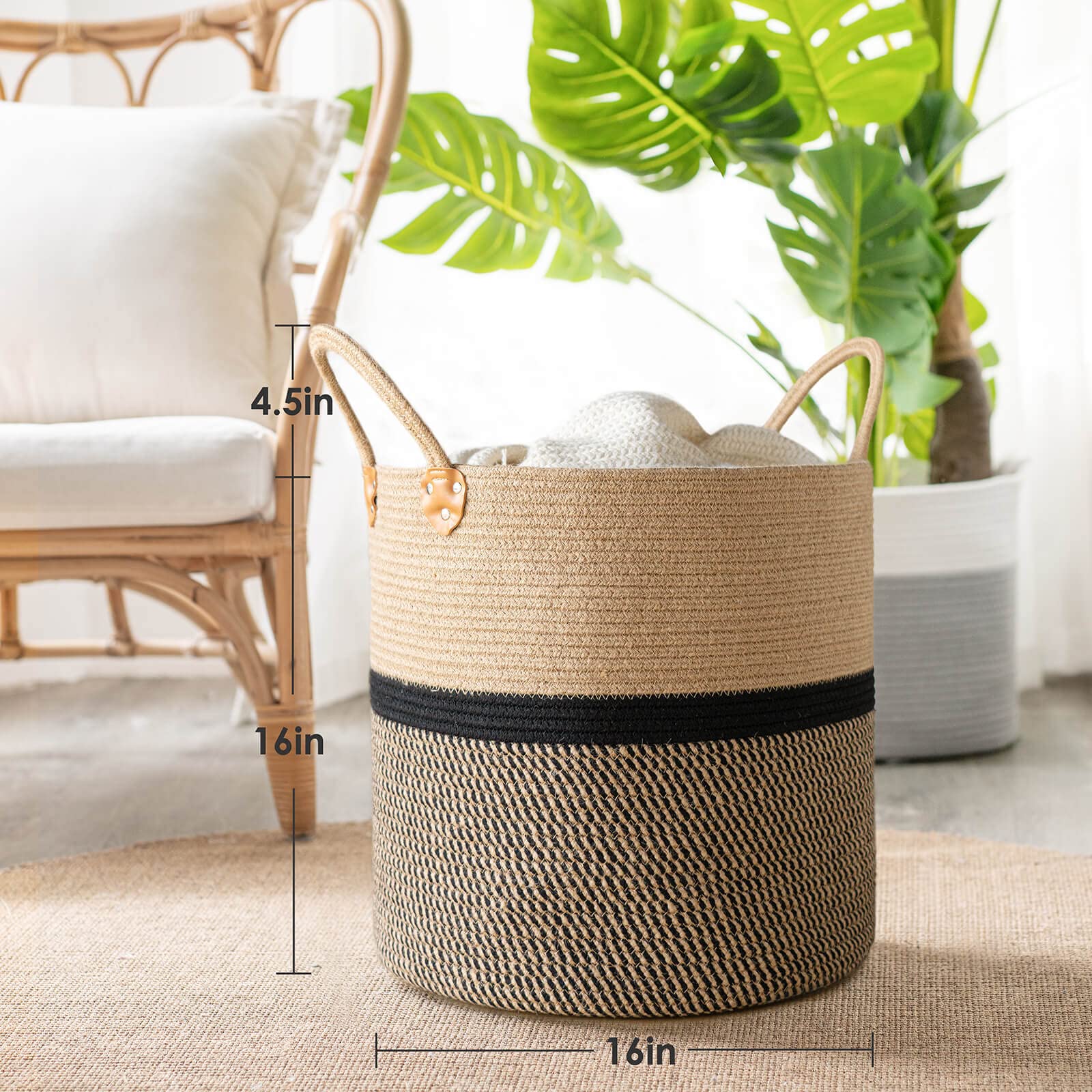 CHICVITA Extra Large Jute Storage Basket with Handles - 16