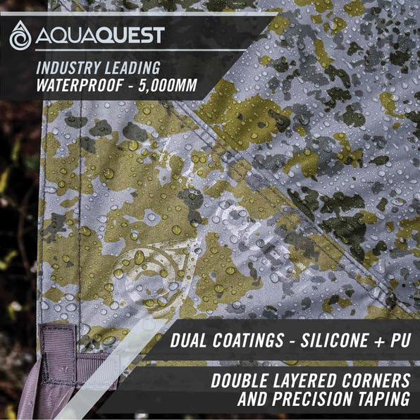 AquaQuest Safari Waterproof Camping Tarp - Ultra Lightweight & Durable Rain Fly Shelter for Hiking, Backpacking, Hammock - Perfect for Outdoor Adventures, Emergency Shelter & All-Weather Protection