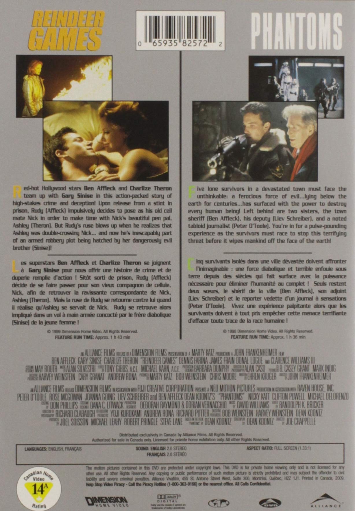 Reindeer Games & Phantoms Double Feature DVD - Action Thriller Movie Collection - Perfect for Movie Nights & Holiday Entertainment