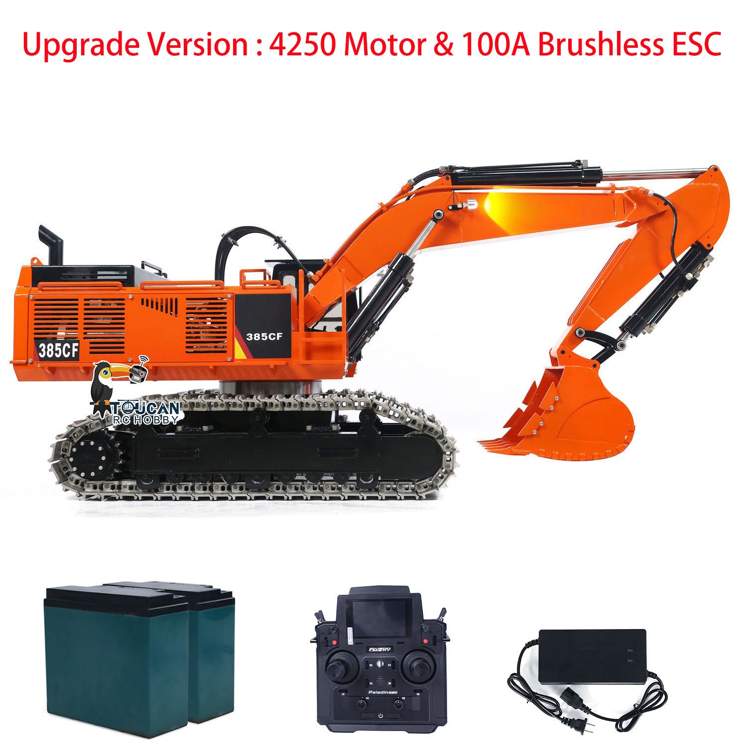 TOUCAN 1/8 Scale 385CF Metal Hydraulic RC Excavator - 150KG Heavy Duty Remote Control Digger, RTR (Ready to Run) Upgraded Version - Perfect for Construction Simulation, Backyard Digging, and RC Hobby Enthusiasts
