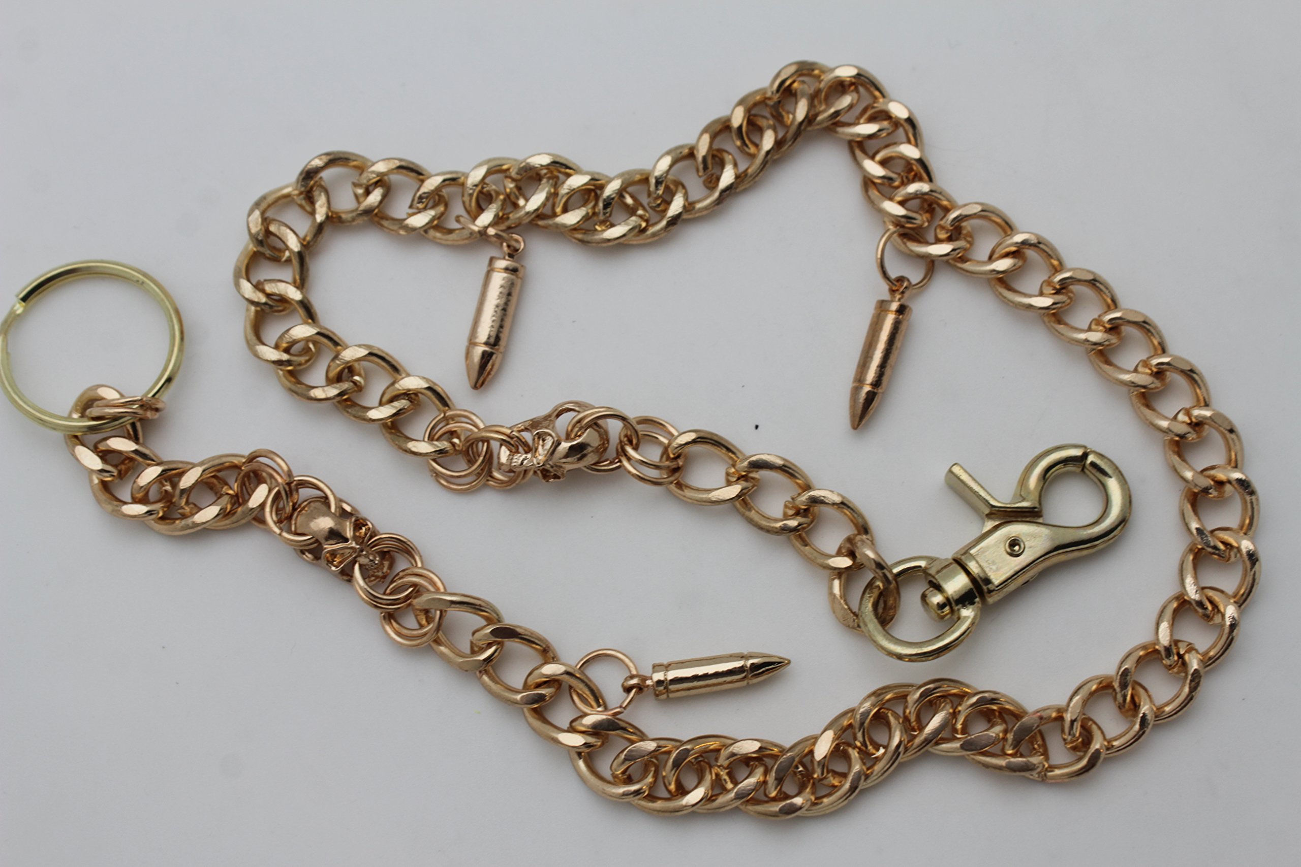 Men's Heavy Duty Metal Wallet Chain with Skull & Bullet Charms - Biker Keychain for Keys & Accessories - Perfect for Motorcycle Enthusiasts, Gifts & Everyday Carry