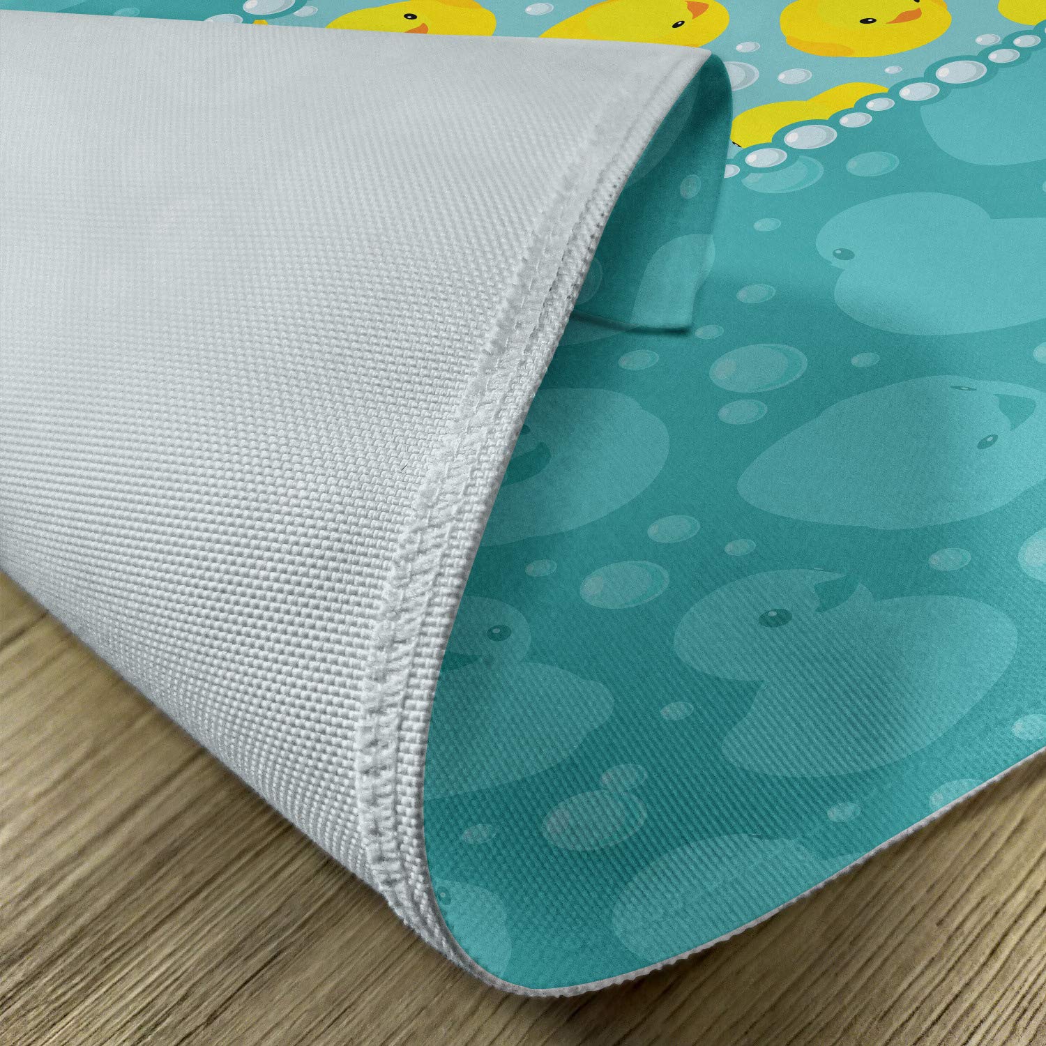 Ambesonne 4-Pack Rubber Duck Place Mats - Yellow Cartoon Duck Swimming in Water with Bubbles Design, Washable Fabric Table Mats for Dining Room & Kitchen Decor in Teal Blue - Perfect for Kids' Parties, Themed Events & Playful Home Decor