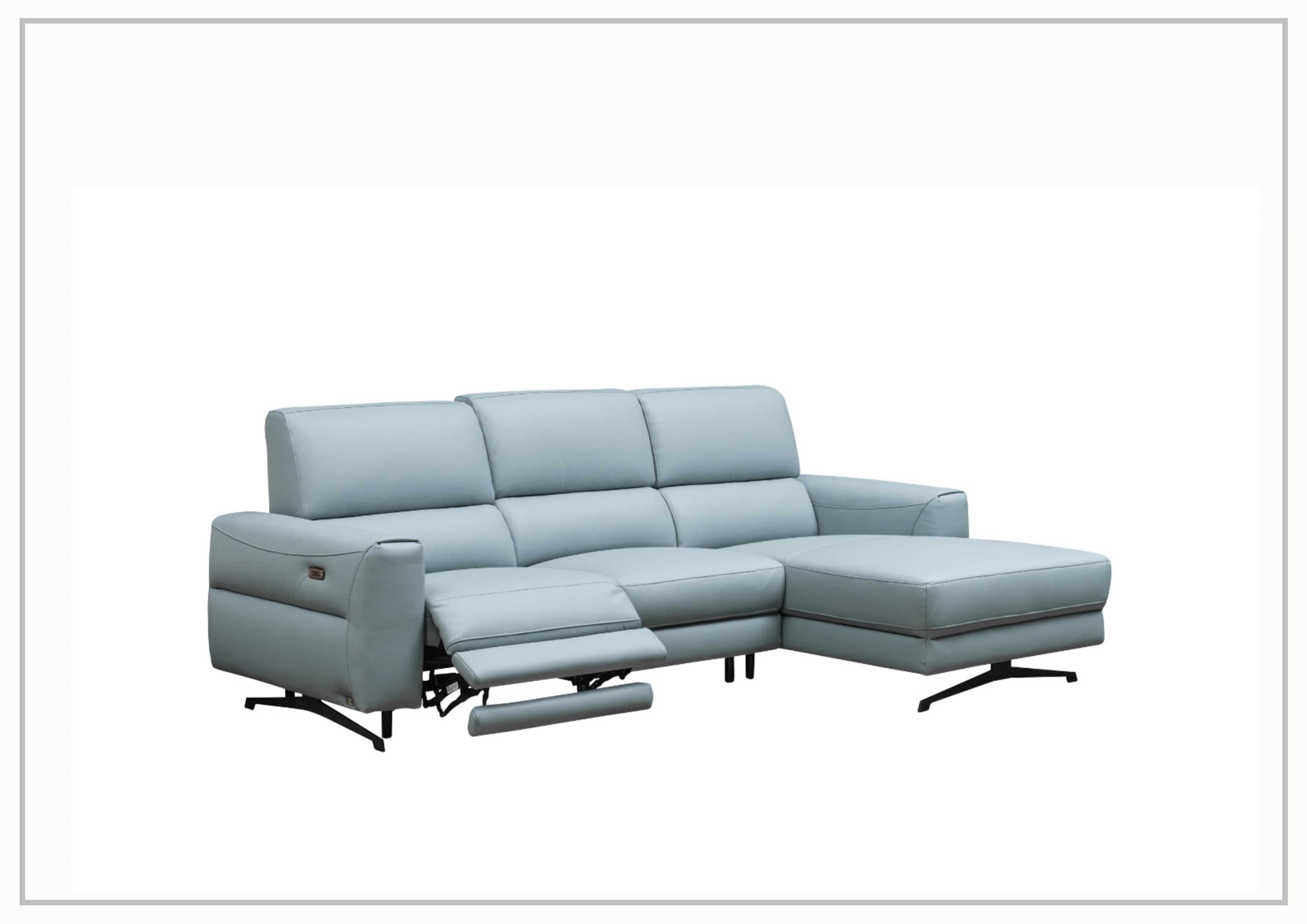 Klaussner Milano Blue Leather L-Shaped Power Reclining Sectional Sofa - Modern Living Room Furniture for Home Theater & Family Gatherings