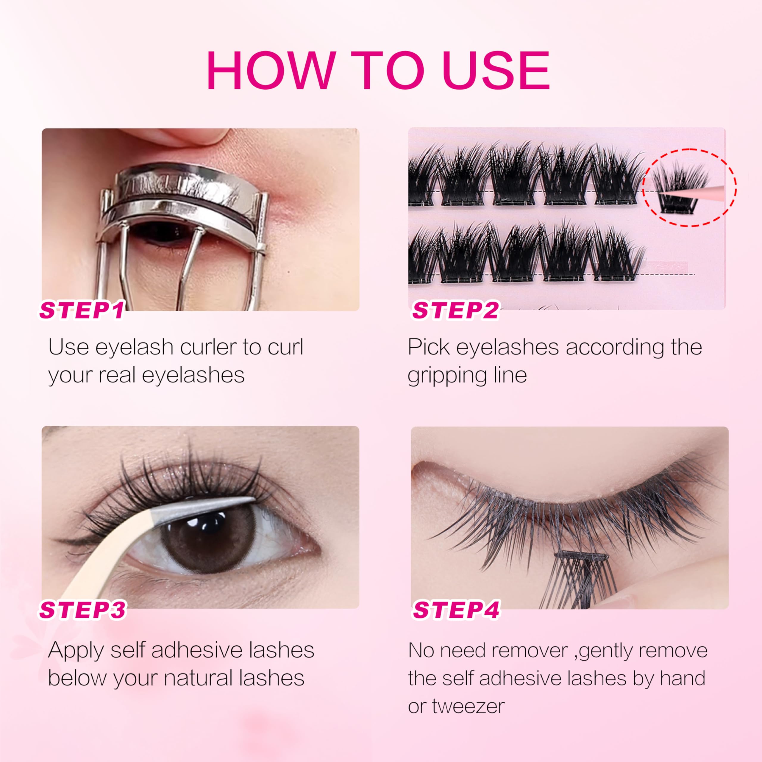 Self Adhesive False Eyelashes - No Glue Needed, Reusable Natural Look Lash Extensions, Waterproof Wispy Fluffy Lashes with Tweezer for Daily Wear & Special Occasions