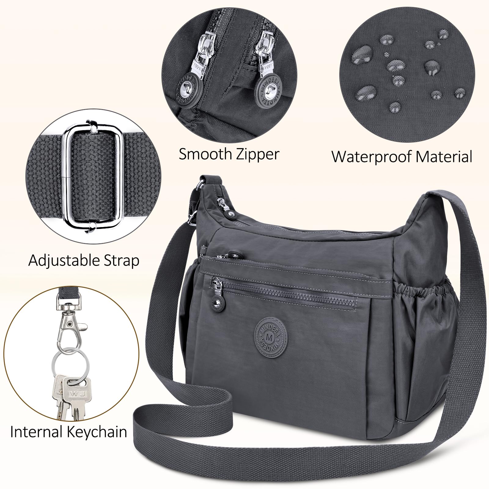 Waterproof Nylon Crossbody Bag for Women - Lightweight Travel Purse with Multi-Pockets for Daily Use & Outings