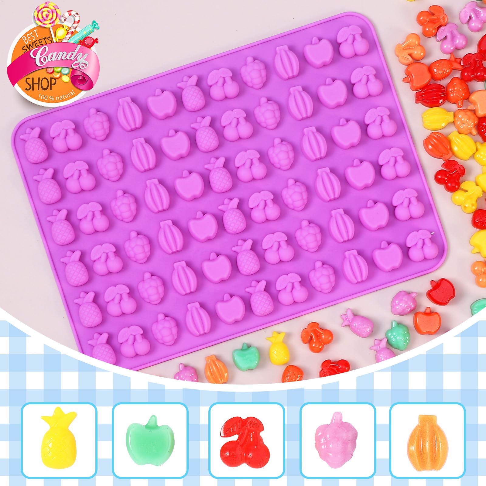 Premium Non-Stick Silicone Candy Molds Set - Food Grade Gummy, Chocolate & Wax Melts Molds (Bears, Bunnies, Fruits, Hearts, Stars, Bowknots) - Perfect for DIY Candy Making, Chocolate Treats & Candle Wax Crafts at Home