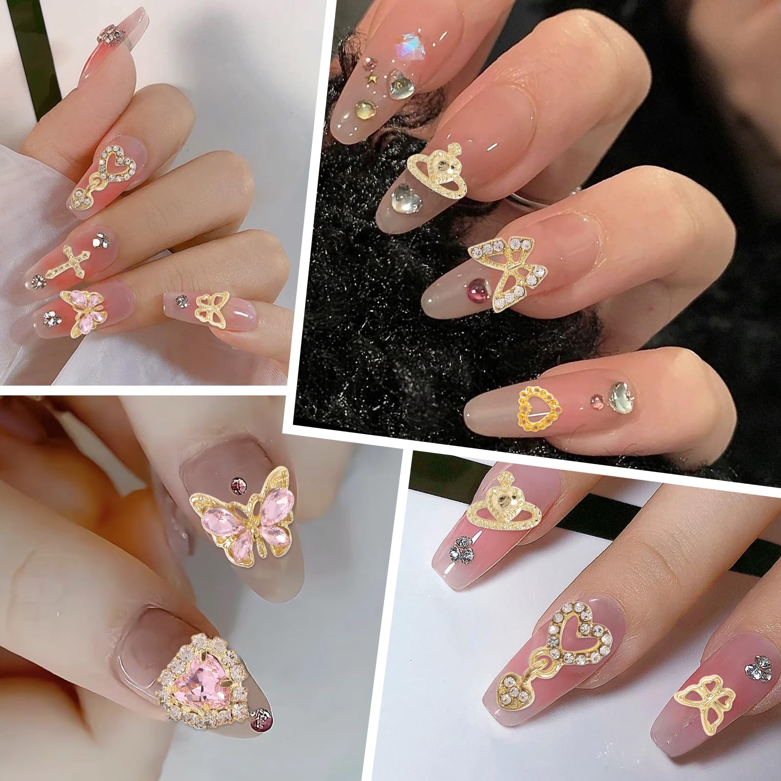 64Pcs 3D Gold Butterfly & Heart Nail Charms - Luxury Nail Art Decorations for Acrylic Nails, Manicure Designs - Perfect for Bridal, Party & Salon Nail Art Accessories