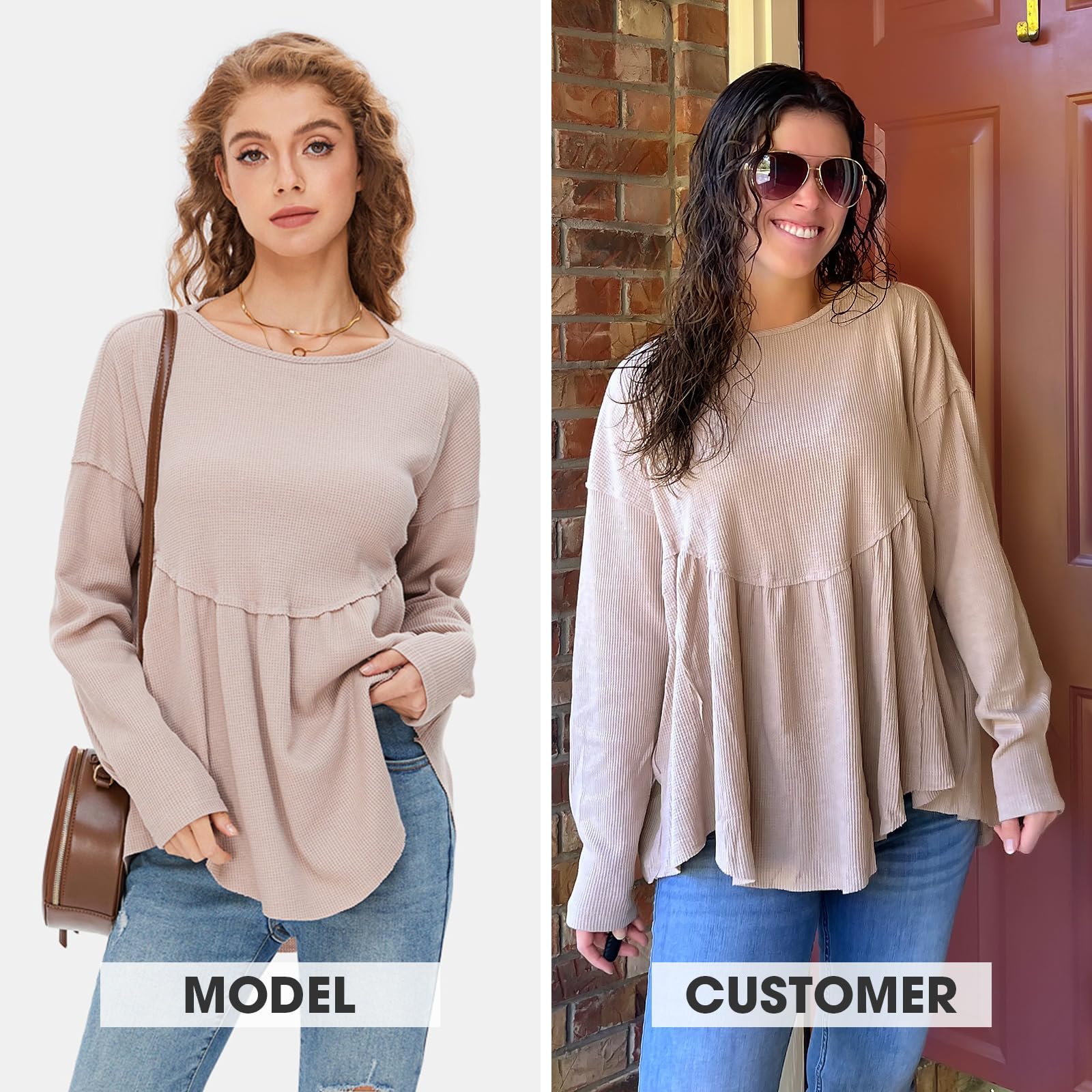 EXLURA Women's Waffle Knit Long Sleeve Crewneck Tunic Top - Loose Fit Babydoll Style Maternity Shirt for Fall & Winter 2025 Fashion | Casual Wear, Layering, Pregnancy Comfort, Office & Weekend Outfits