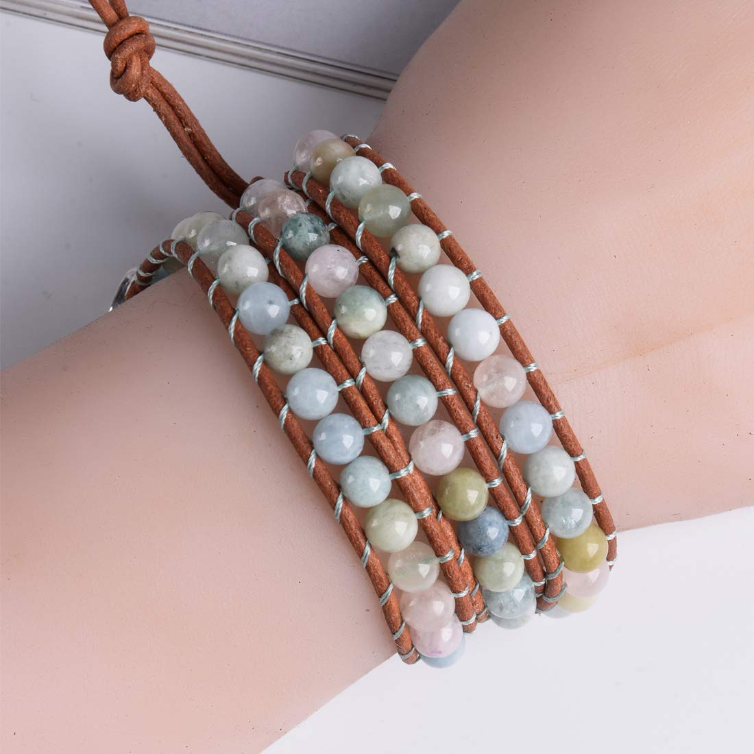 YGLINE Handmade Leather Chakra Bracelets for Women & Men - Adjustable Braided Rope Boho Jasper Stone Healing Bracelet, Spiritual Jewelry Gift for Yoga, Meditation & Positive Energy