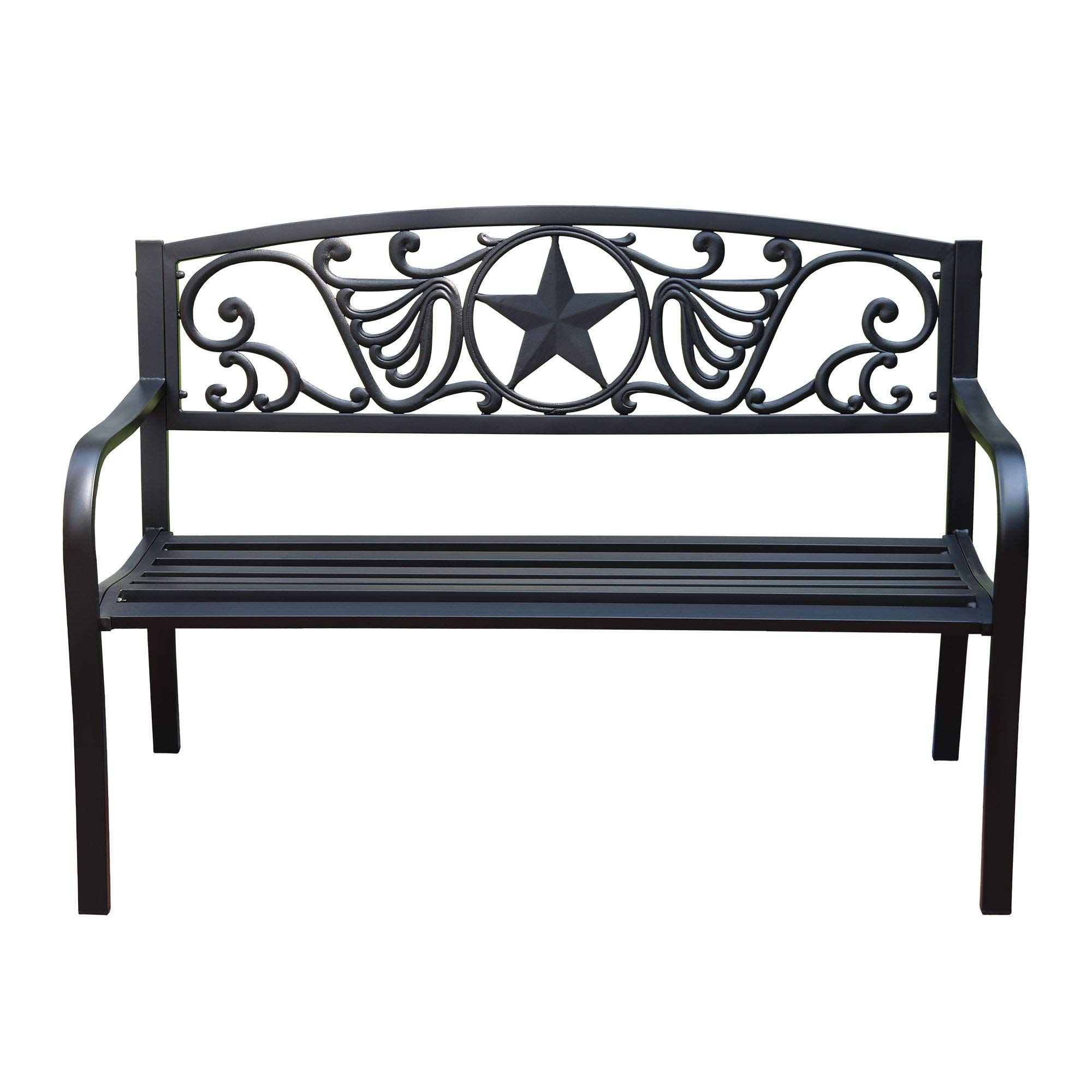 4.1 Ft Steel Frame Garden Bench - Outdoor Patio Chair with Star Design, 2-Person Loveseat for Yard, Park & Backyard Seating | Durable Slatted Seat Backrest | Perfect for Gardens, Decks, Poolside & Outdoor Relaxation