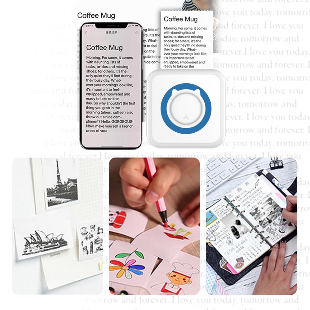 Mini Bluetooth Sticker Printer - Portable Thermal Photo Printer for iPhone, Smart Note Buddy with 10 Rolls Paper - Perfect for Journaling, Memos, Scrapbooking & DIY Crafts
