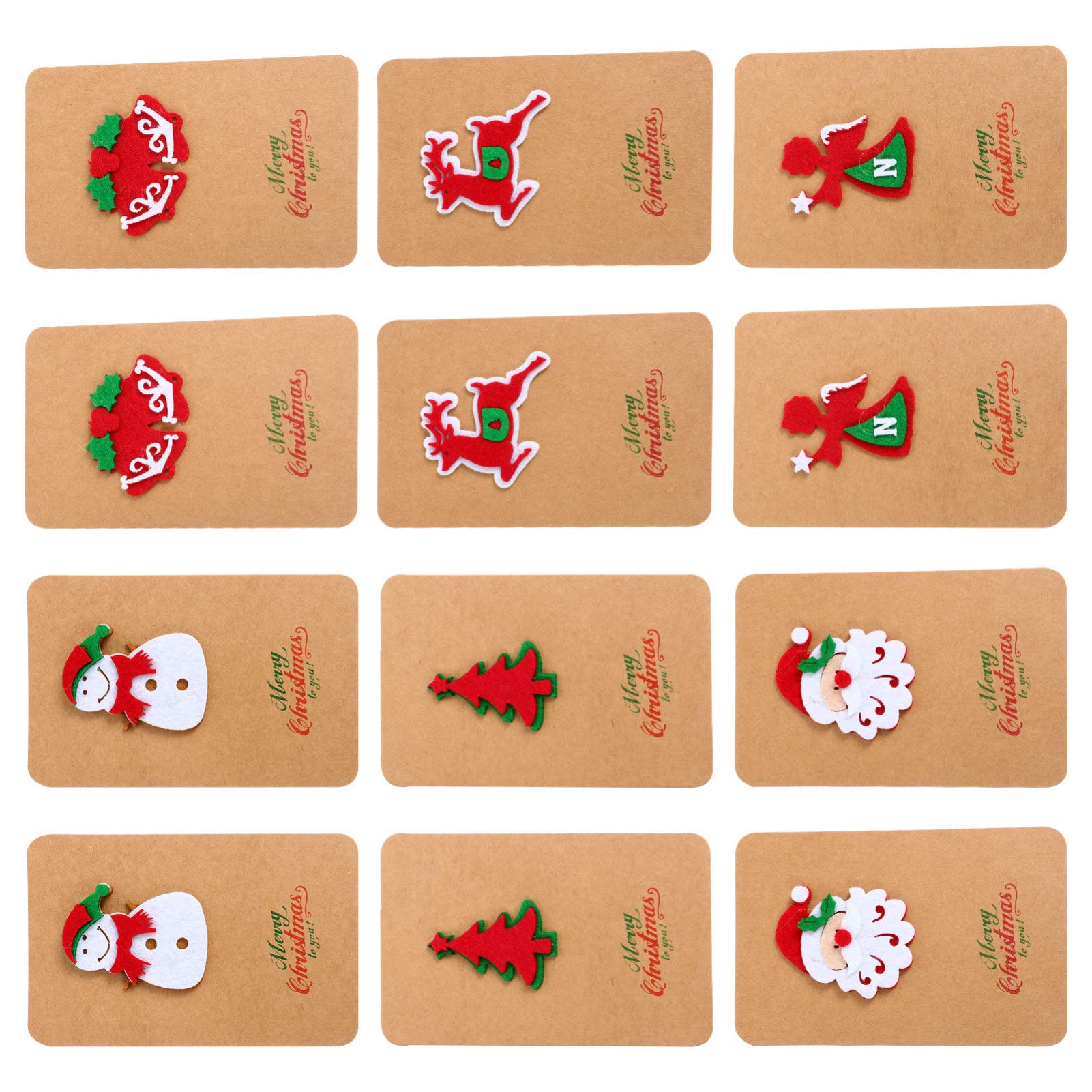 VALICLUD 12-Pack Vintage Christmas Greeting Cards with Envelopes - Eco-Friendly Kraft Paper Holiday Cards for Xmas Gifts, Family & Friends (Winter Holiday Season) | Perfect for Office Parties, Gift Exchanges & Festive Home Decor