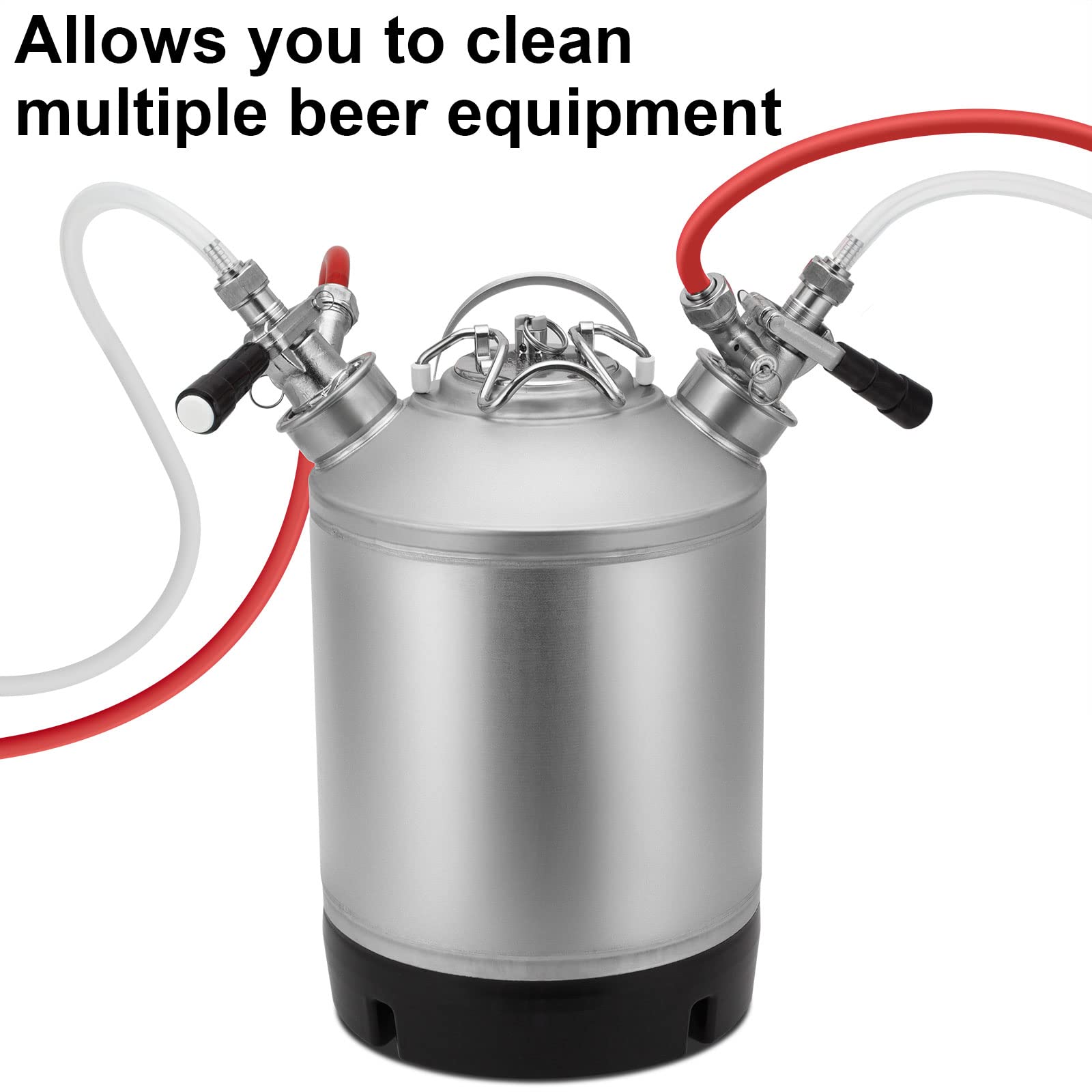 2.5 Gallon Cleaning Keg with Dual Head-Sankey D Ports & Rubber Base - Professional Beer Line Cleaning System for Homebrewers & Bars (Ideal for Draft Beer Maintenance & Brewery Equipment Sanitizing)