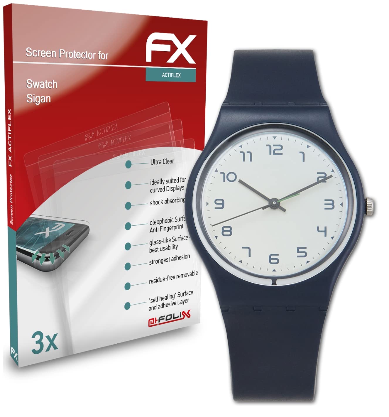 atFoliX Screen Protector for Swatch Sigan - Ultra Clear Flexible FX Protection Film (3 Pack) | Anti-Scratch Bubble-Free Shield for Smartwatch Display Protection