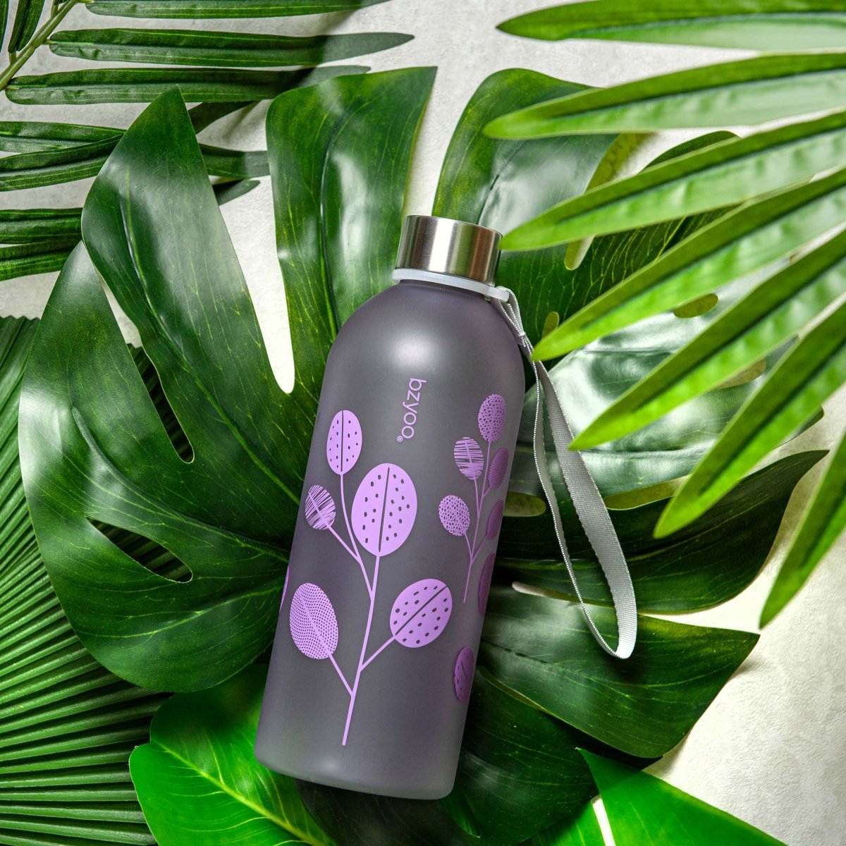 32oz Time Marker Tritan Water Bottle with Carrying Strap - Leaf Purple | BPA-Free Leakproof Water Bottle for Gym, Hiking & Outdoor Activities