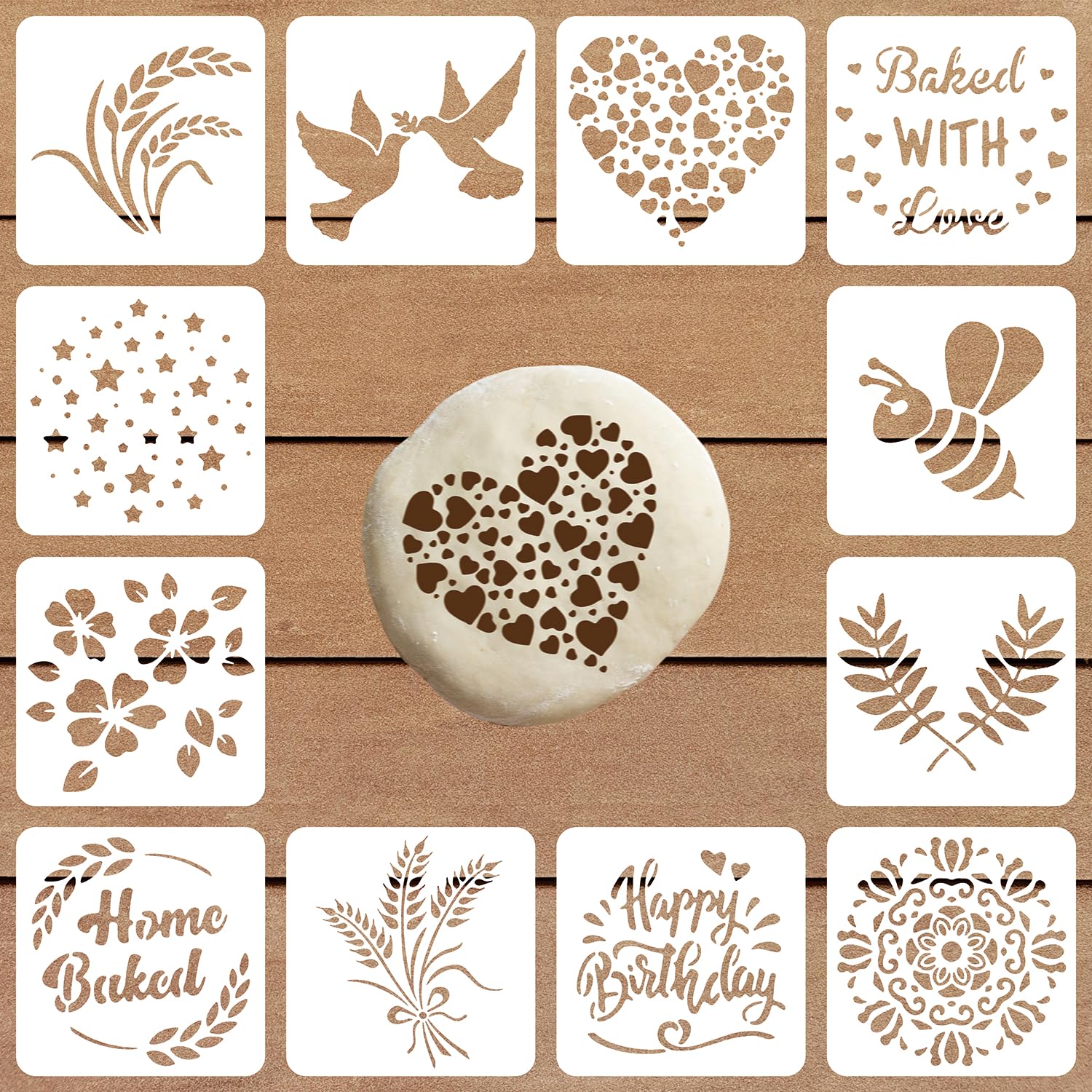 Premium Artisan Bread Stencils Set - Custom Cake, Coffee, Pie & Cookie Decorating Templates for DIY Baking | Perfect for Home Bakers, Wedding Cakes & Holiday Desserts
