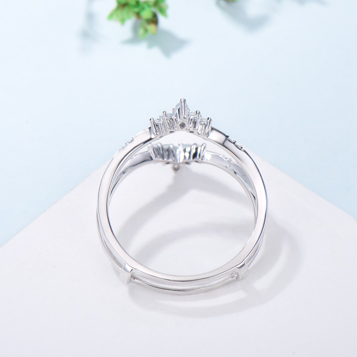 Double Curved Aquamarine Wedding Band - Sterling Silver & White Gold Stackable Ring Set - March Birthstone Anniversary Gift for Women - Perfect for Bridal Jewelry, Stacking Rings & Special Occasions