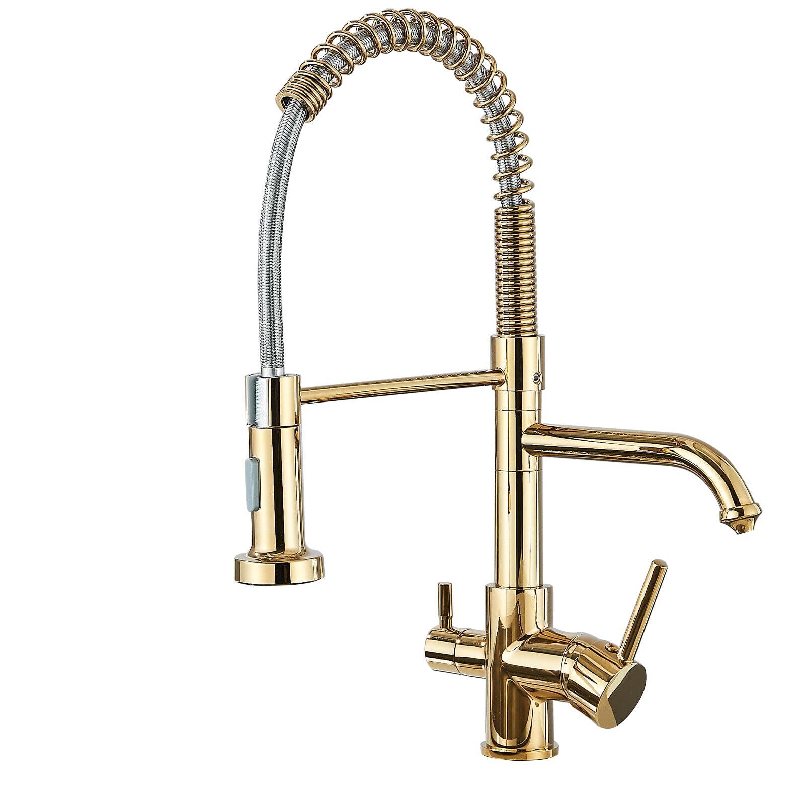 TVTIUO 3-Way Kitchen Faucet with Water Filter, Pull-Out Shower, 360° Swivel Spout, Brass Finish in Gold - Ideal for Modern Kitchens and Home Renovations