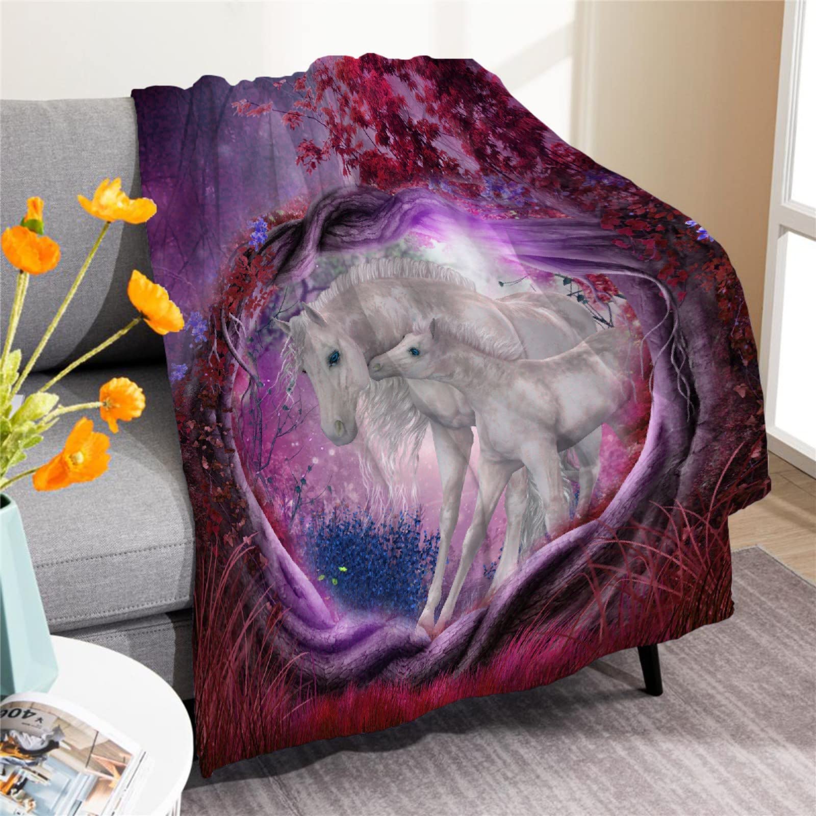 Premium Microfiber Flannel Horse Print Throw Blanket - Ultra Soft Lightweight Cozy Blanket for Couch, Bed, Sofa & Chair - 120